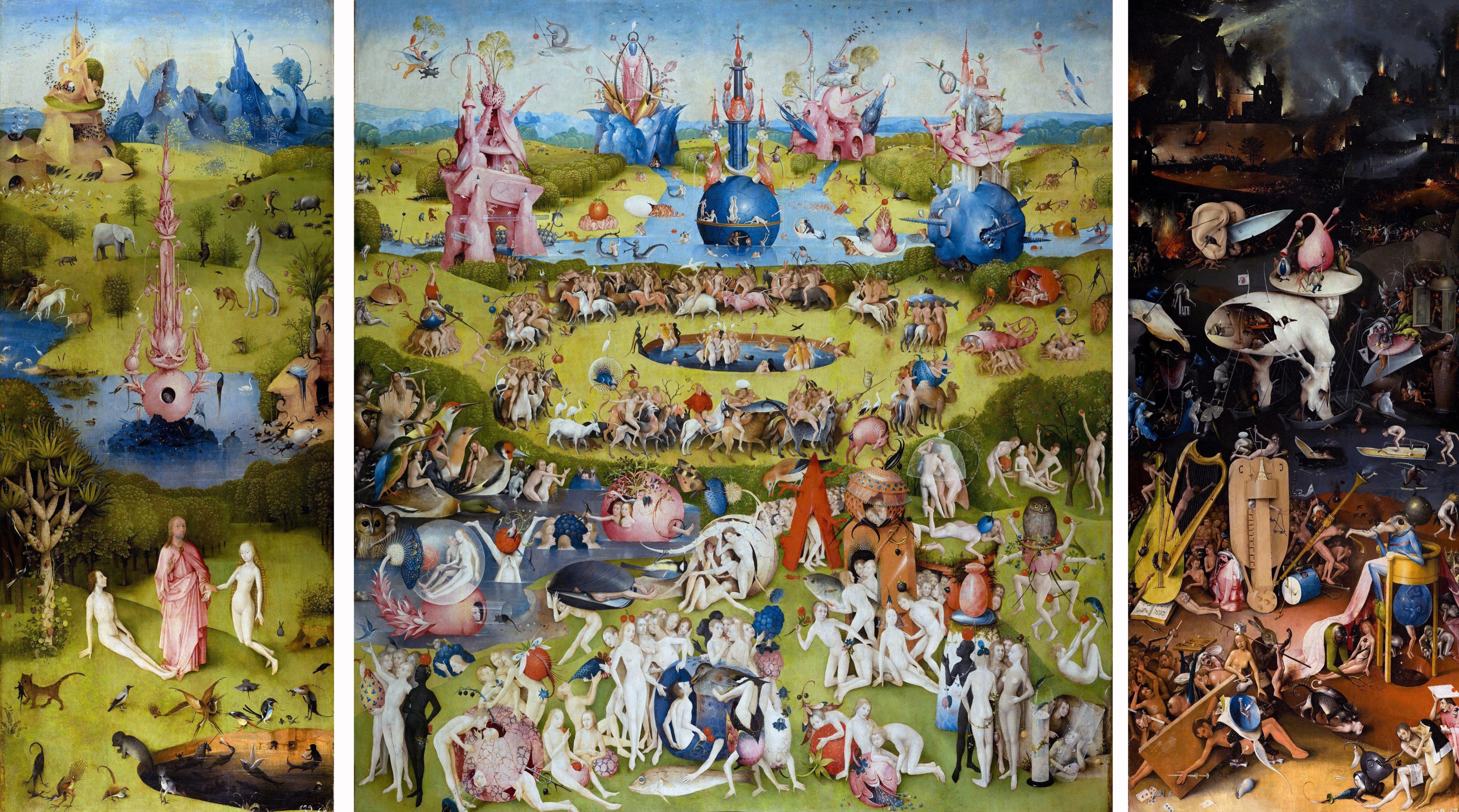 Painting titled 'The Garden of Earthly Delights' the modern title given to a triptych painted by the Early Netherlandish master Hieronymus Bosch (1450-1516). Dated 15th Century. (Photo by: Universal History Archive/UIG via Getty Images) (Universal History Archive, via Getty Images)