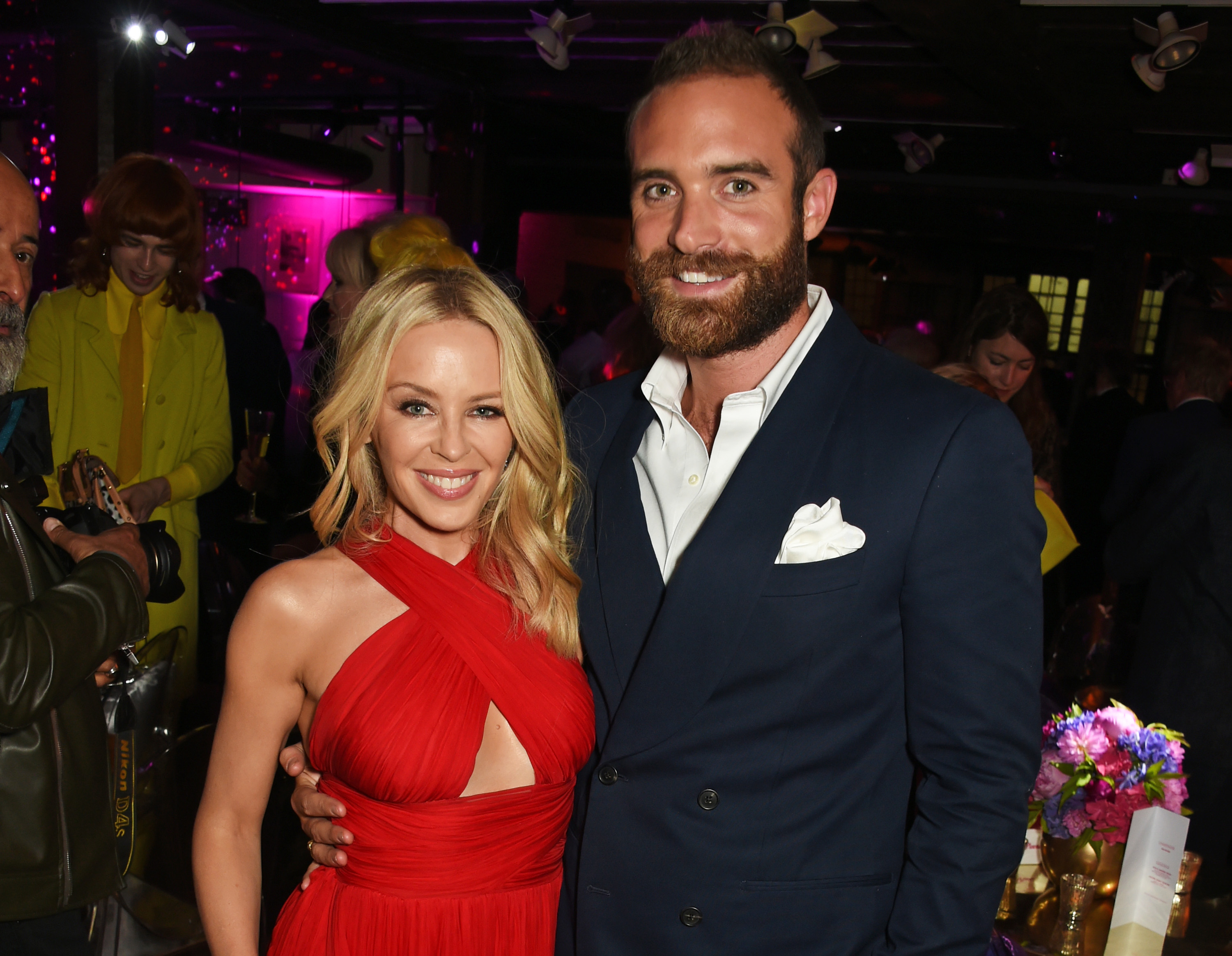 Kylie Minogue, left, and Joshua Sasse at an afterparty for <i>Absolutely Fabulous: The Movie</i> in London on June 29, 2016 (David M. Benett—WireImage)