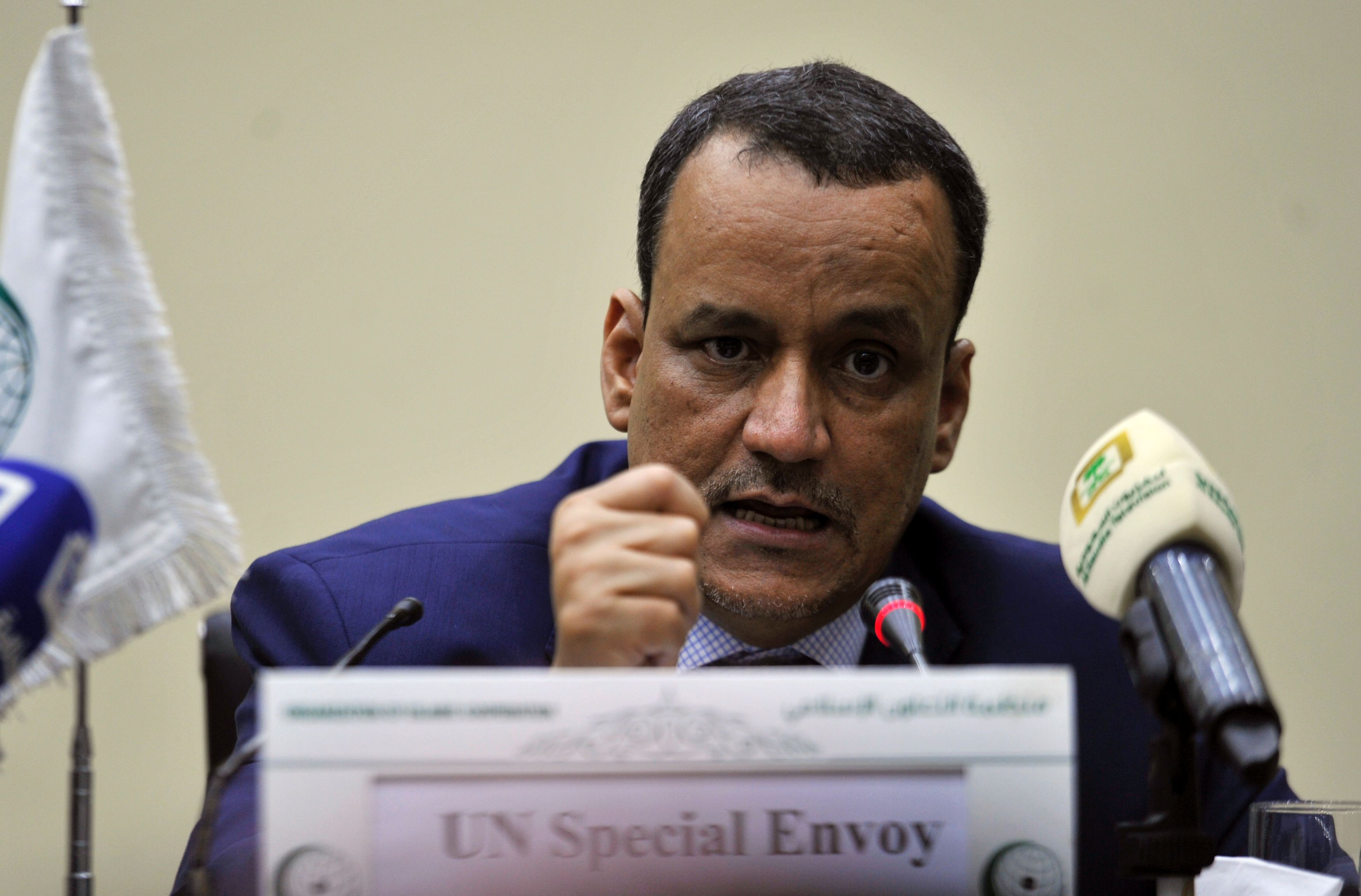 United Nations Special Envoy for Yemen Ismail Ould Cheikh Ahmed speaks during a press conference with the secretary general of the Organization of Islamic Cooperation (OIC) in Jeddah on August 8, 2016. (AFP/Getty Images)