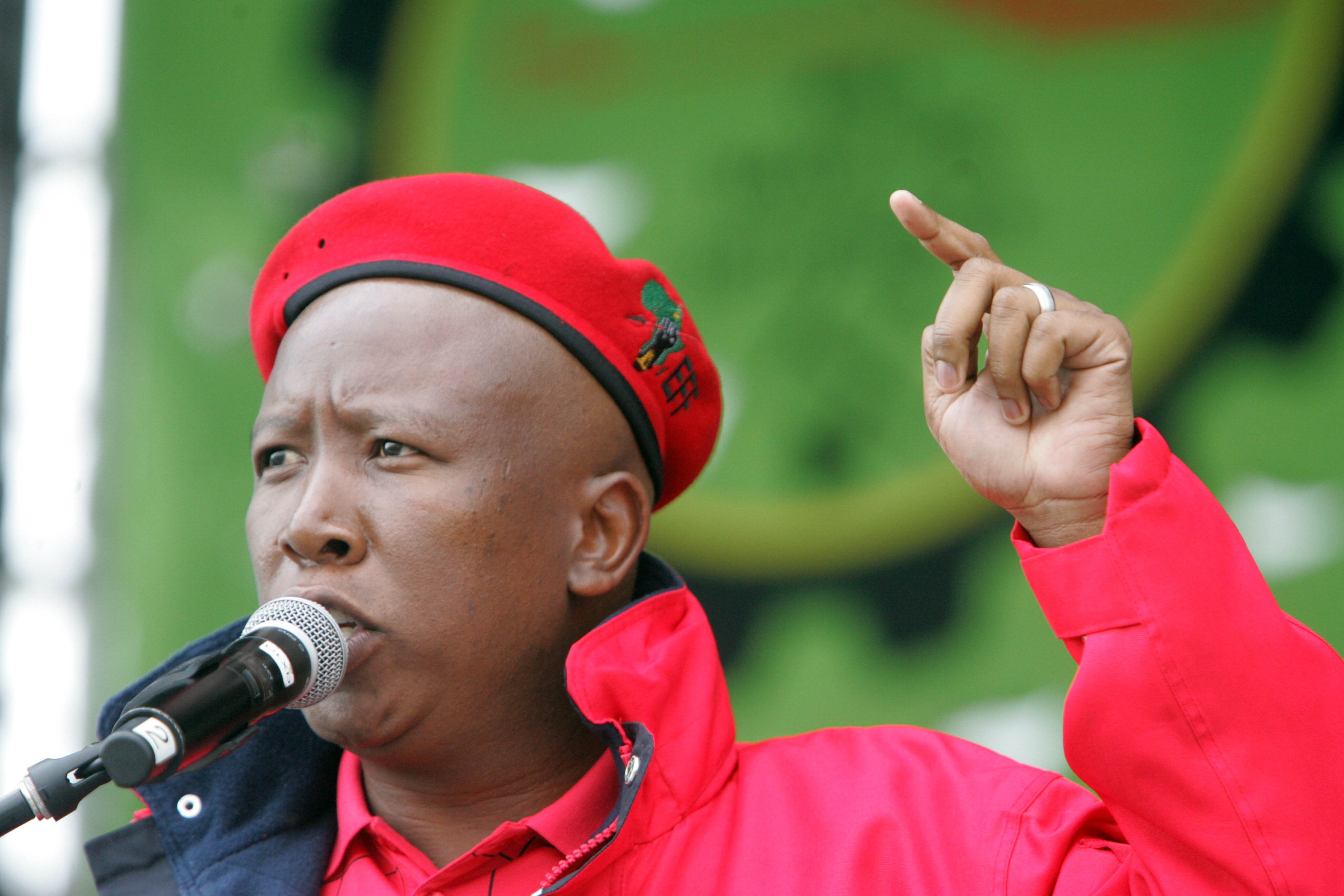 Economic Freedom Fighters (EFF) leader Julius Malema delivers his speech during the commemoration of the 2012 Marikana massacre on August 16 2016 in Rustenburg, South Africa. (Antonio Muchave/Sowetan/Gallo Images—Getty Images)