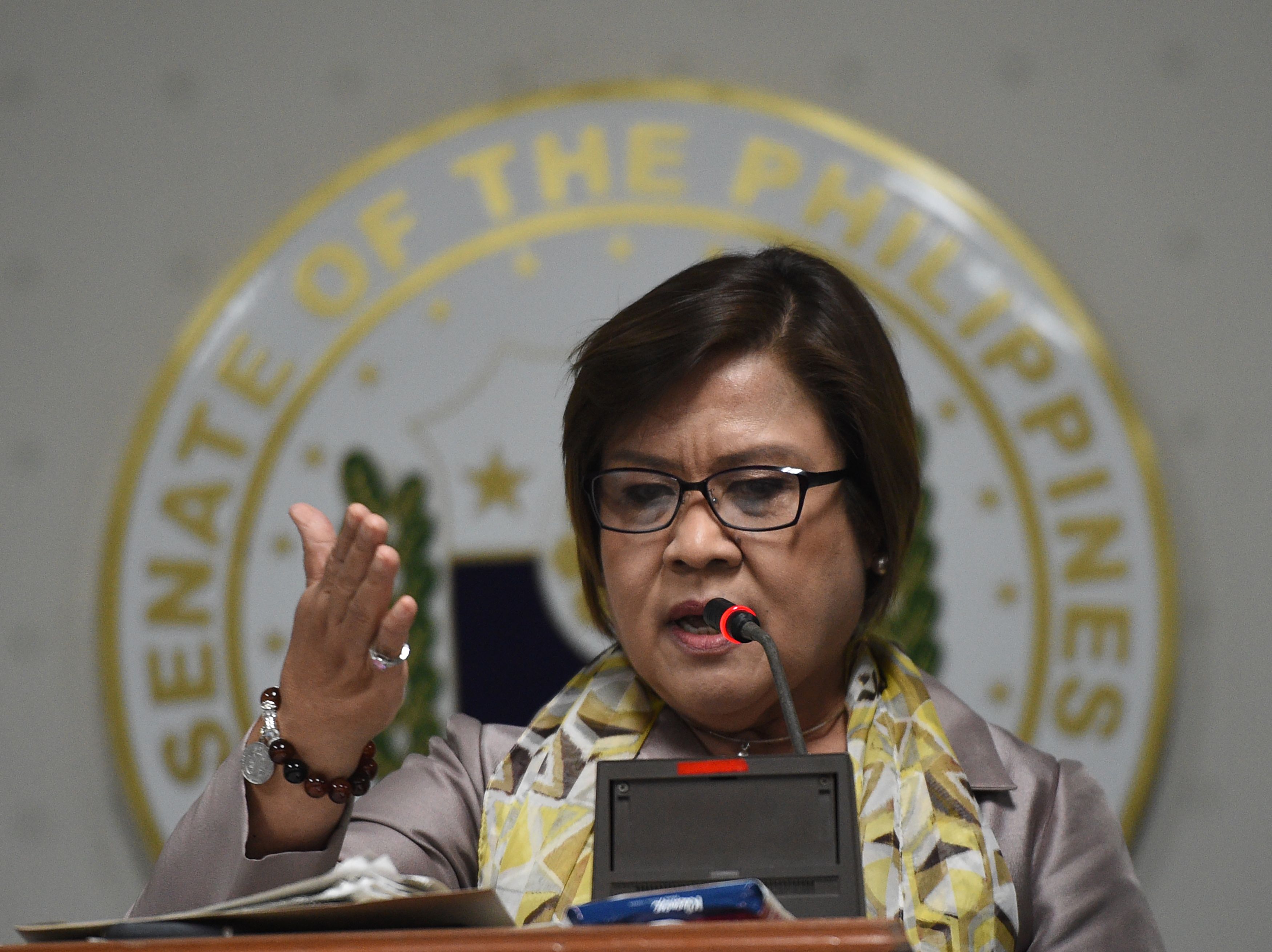 Philippine Senator Leila de Lima during a press conference at the Senate in Manila on Sept. 22, 2016 (Ted Aljibe—AFP / Getty Images)