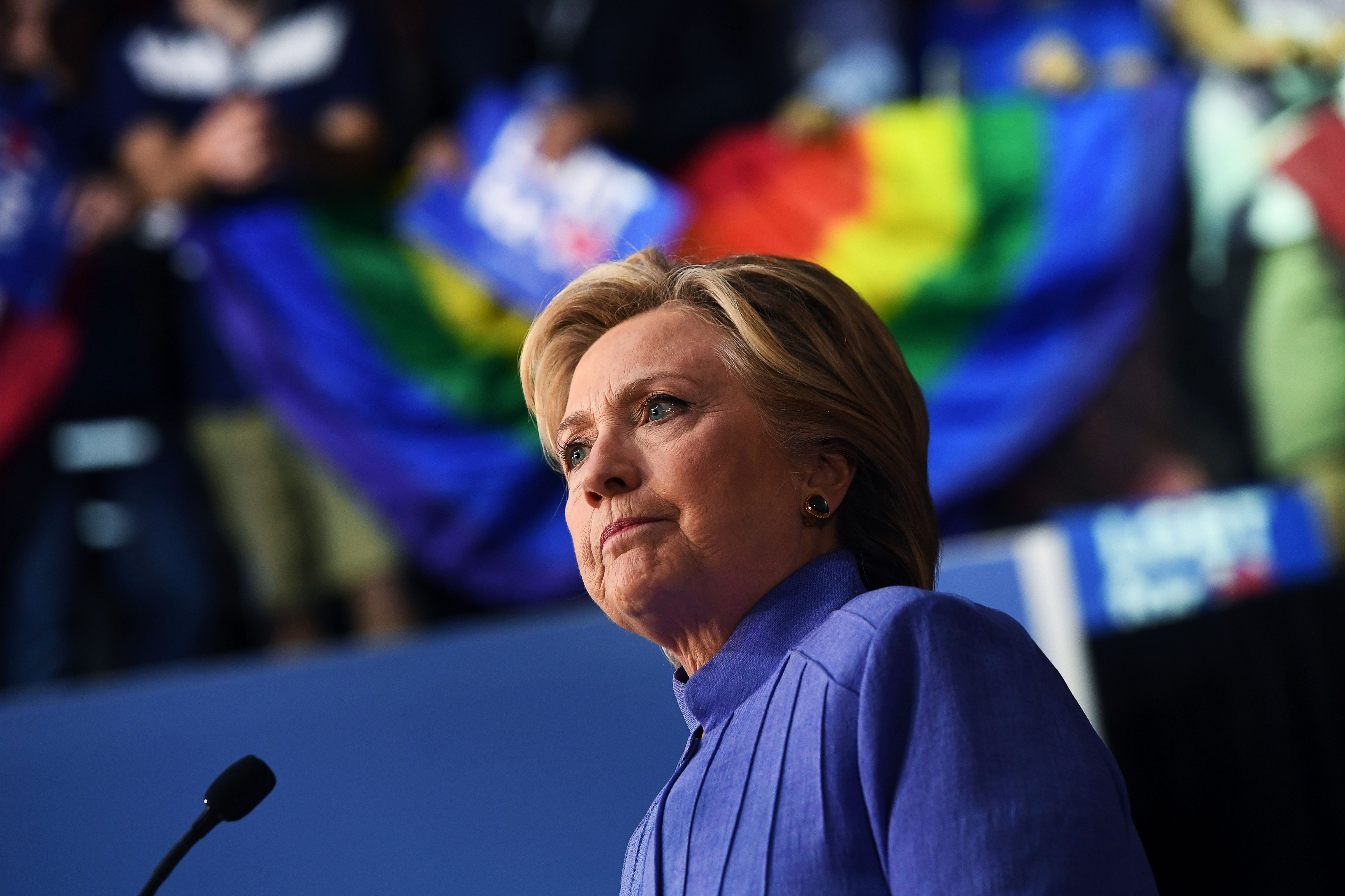 U.S. Democratic presidential nominee Hillary Clinton speaks at a Community in Unity rally in Wilton Manors, Florida, on Oct. 30, 2016. (Jewel Samad—AFP/Getty Images)