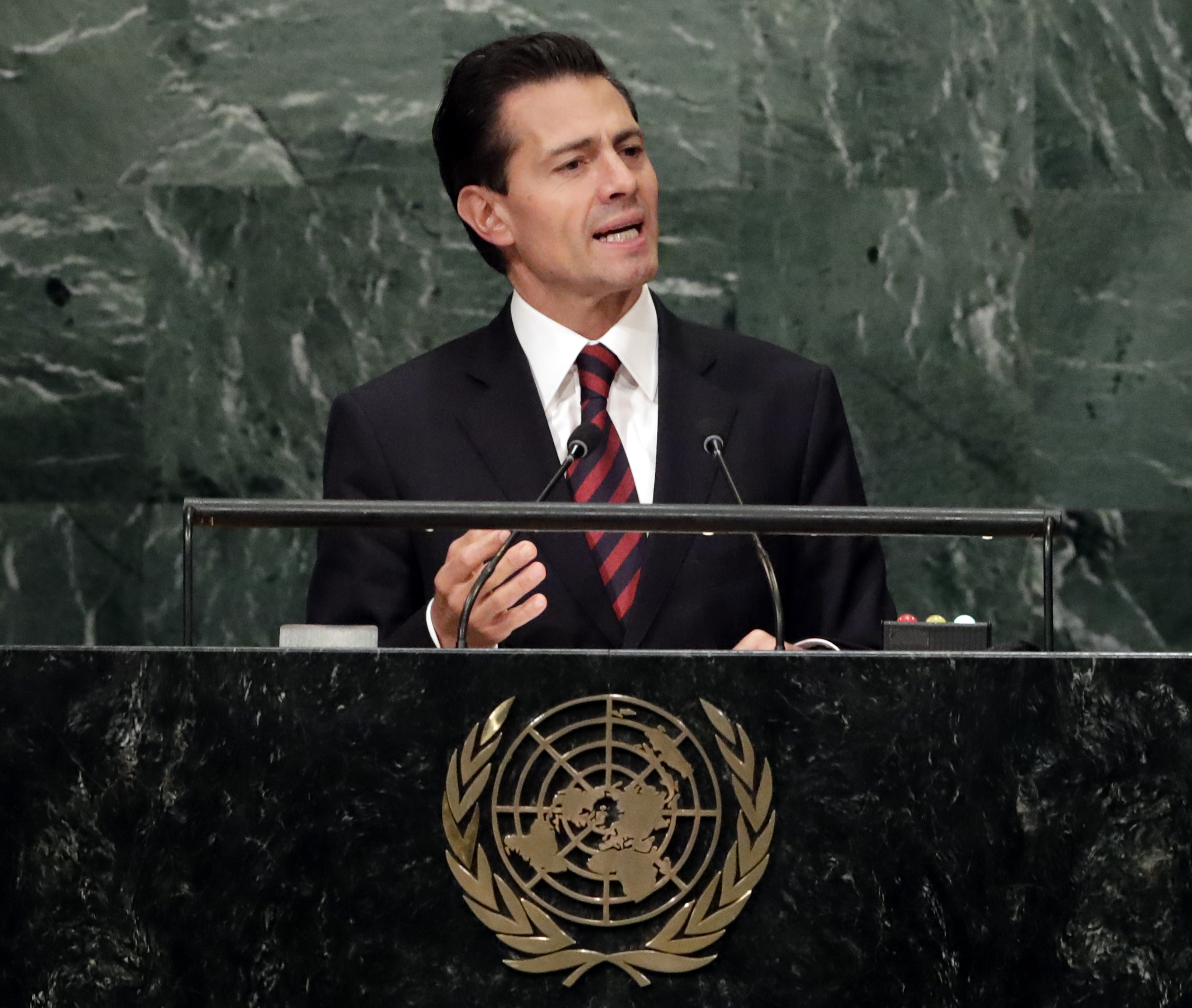 Mexican President Enrique Peña Nieto addresses the General Debate of the 71st Session of the U.N. General Assembly at the U.N. headquarters in New York City on Sept. 20, 2016 (Jason Szenes—EPA)