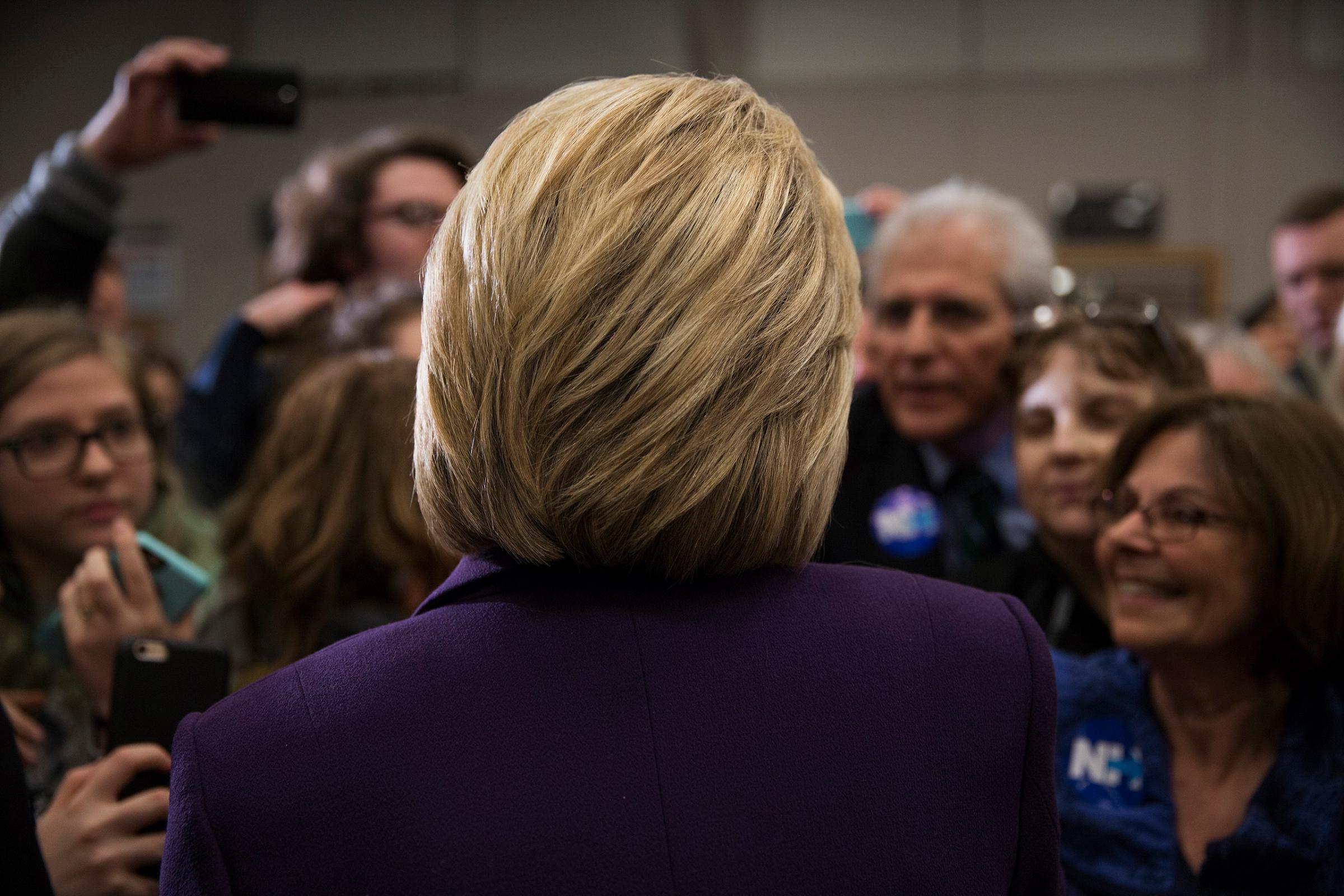 Hillary Clinton campaigning in the N.H. presidential primary at Winnacunnet High School, in Hampton, N.H., on Feb. 3, 2016.