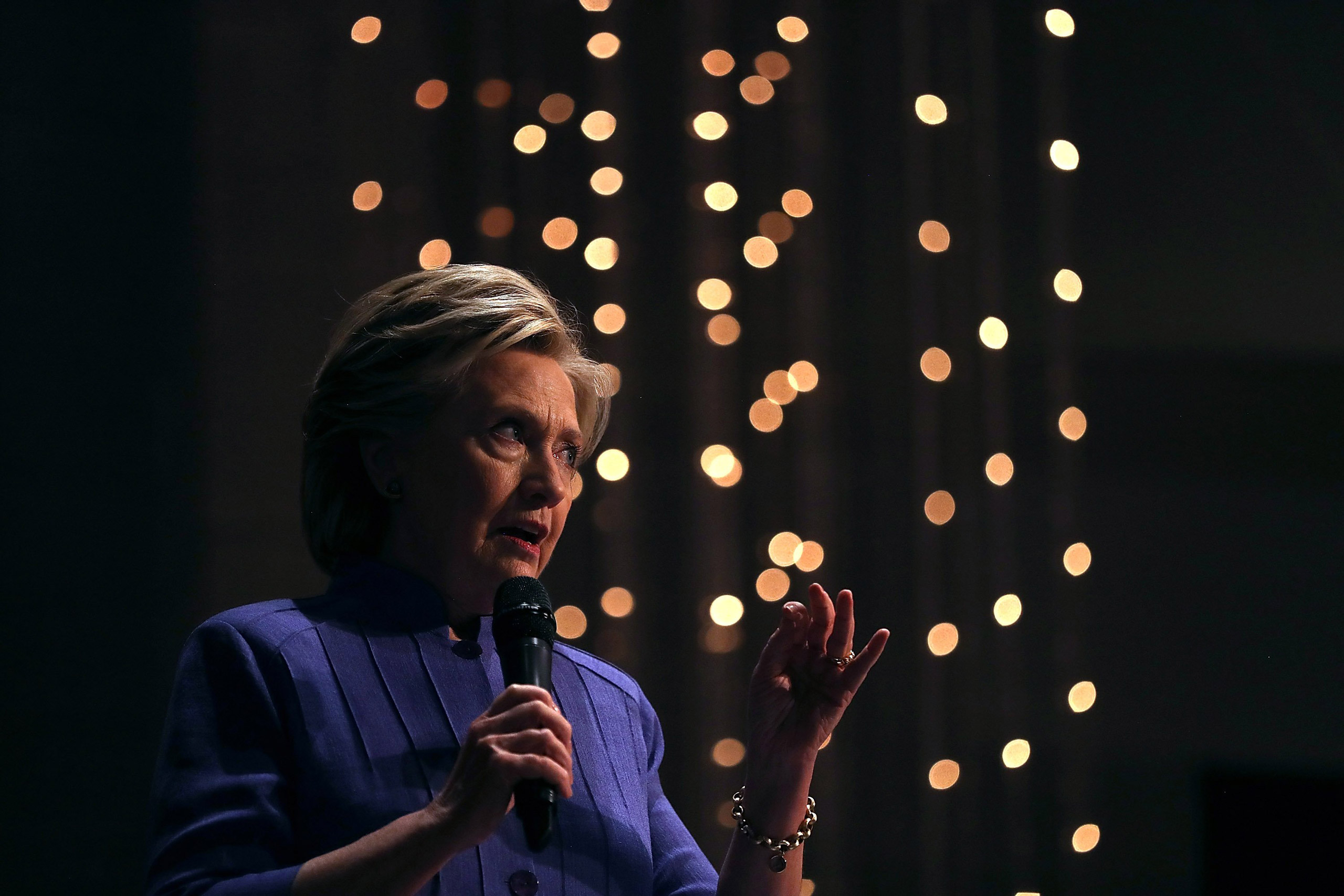 Democratic presidential nominee Hillary Clinton speaks during church services at New Mount Olive Baptist Church in Ft Lauderdale, Fla., on Oct. 30, 2016. (Justin Sullivan—Getty Images)