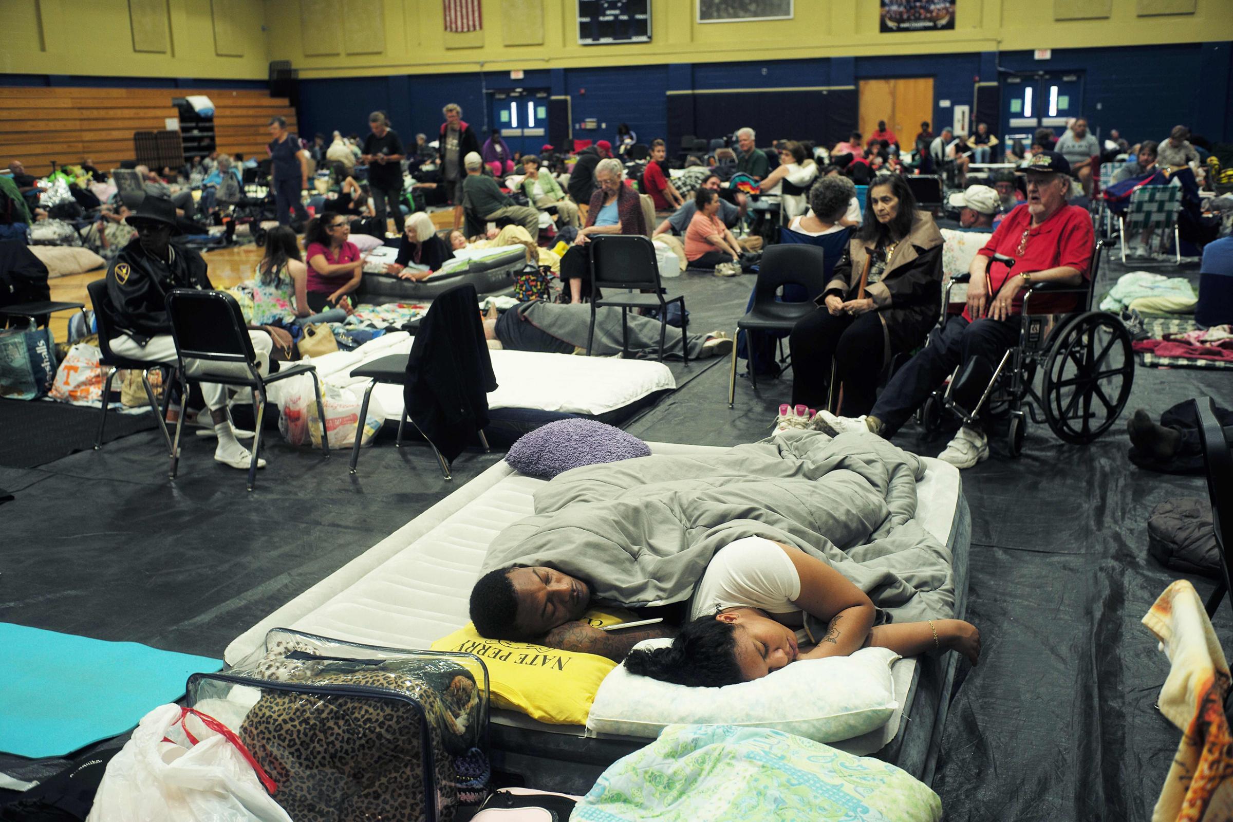 Local residents take shelter at the Pedro Menendez high school in St. Augustine, Fla., on Oct. 6, 2016.