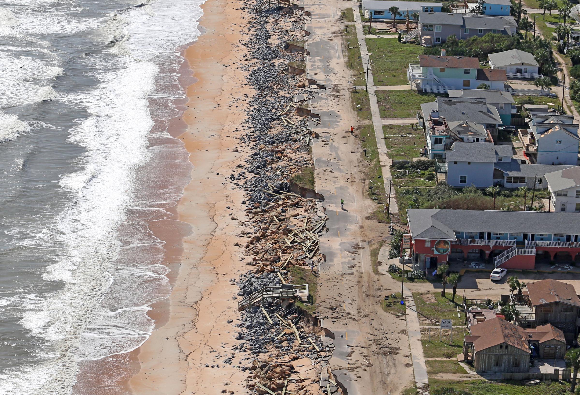 A portion of AIA Highway in Flagler Beach, Fla., closed on Saturday, Oct. 8, 2016, due to the pounding surf from Hurricane Matthew. (Red Huber/Orlando Sentinel/TNS via Getty Images)
