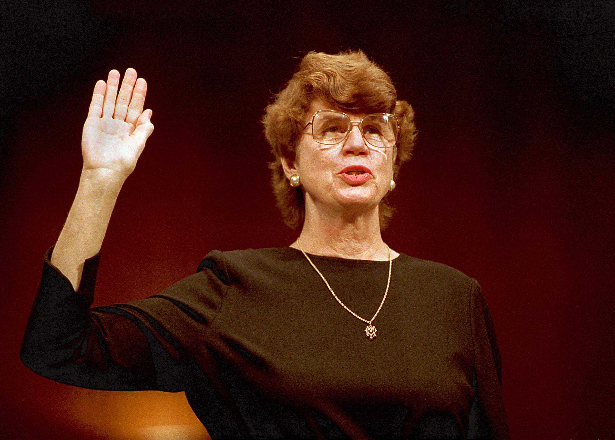 Janet Reno is sworn in before the Senate Judiciary Committee on Capitol Hill in Washington, D.C., Tuesday, March 9, 1993.
