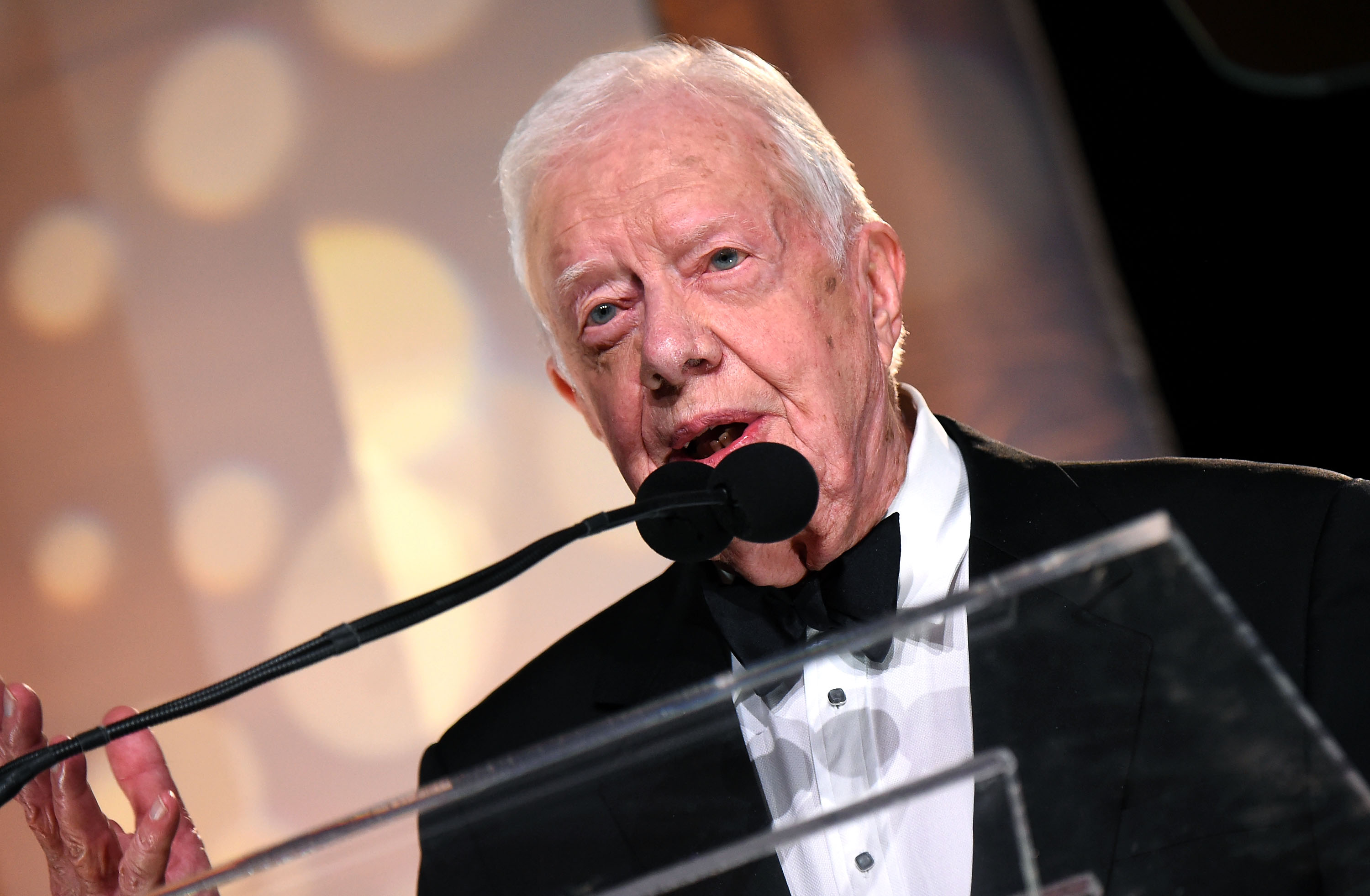 President Jimmy Carter presents Trisha Yearwood (not pictured) with the Voice of Music Award during the 53rd annual ASCAP Country Music awards at the Omni Hotel on Nov. 2, 2015 in Nashville. (Michael Loccisano—Getty Images)