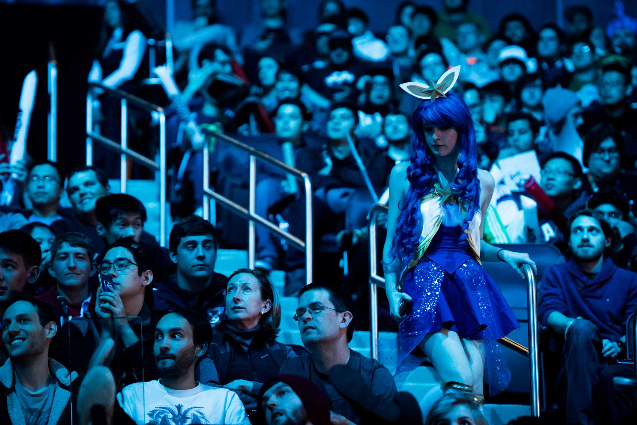 A League of Legends fan wearing a cosplay outfit heads to her seat in Madison Square Garden. Mark Kauzlarich for TIME