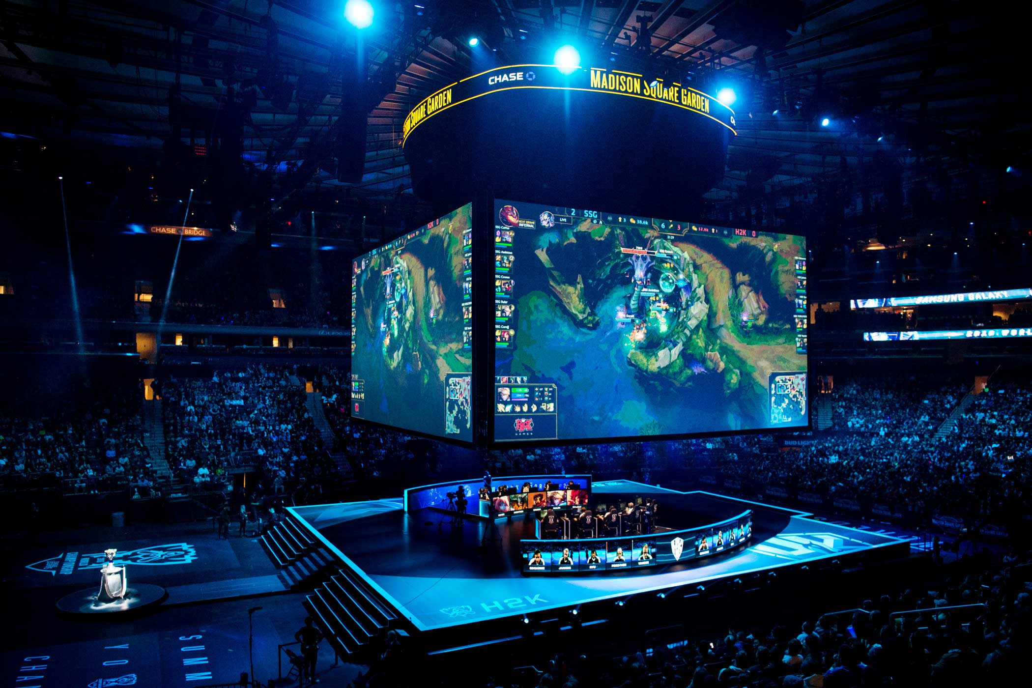 A sold-out crowd watches the second semifinal matchup for the League of Legends World Championship between Samsung Galaxy and H2k-Gaming. Mark Kauzlarich for TIME