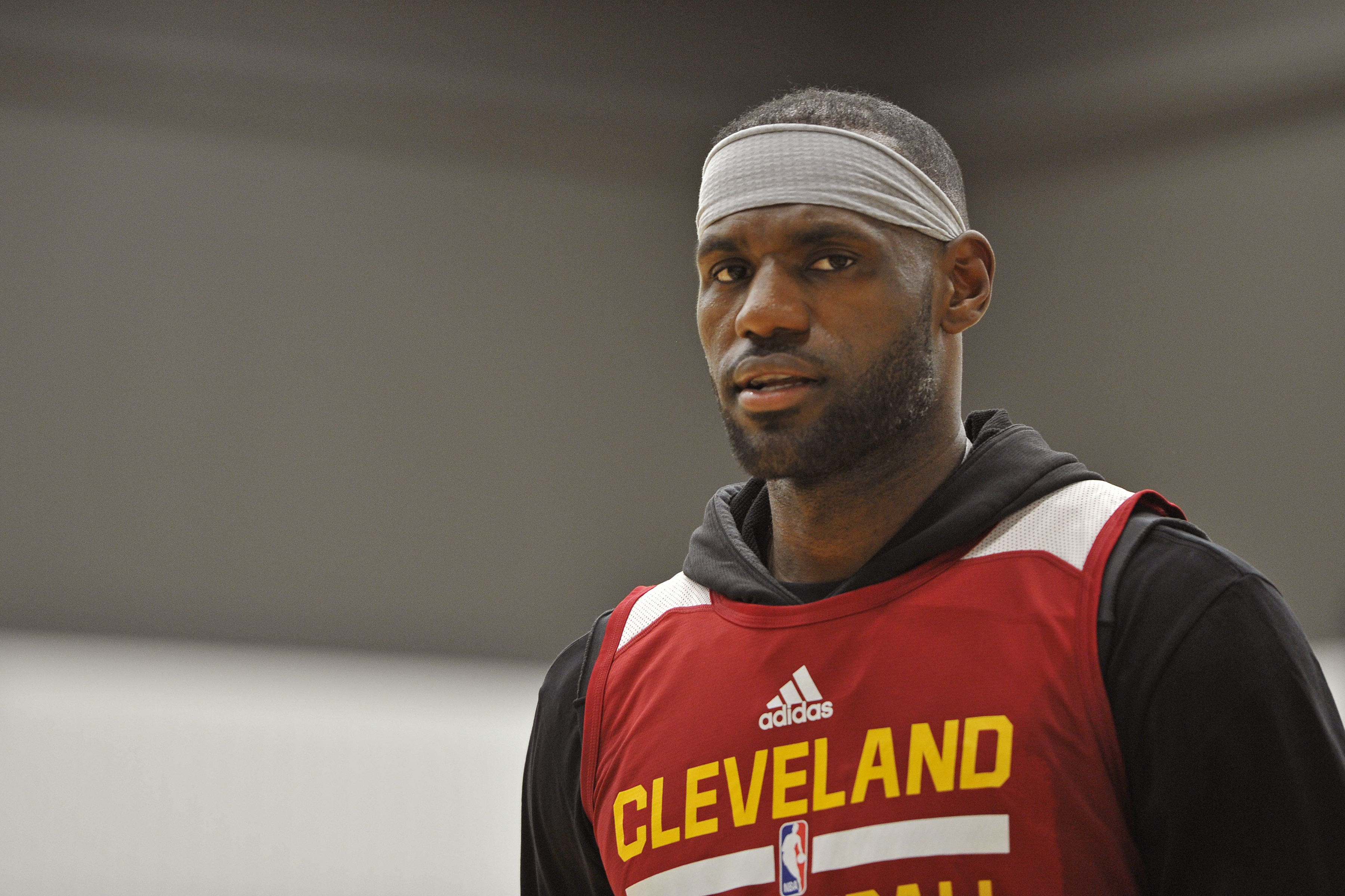 LeBron James #23 of the Cleveland Cavaliers looks on during a practice at The Cleveland Clinic Courts on September 28, 2016 in Independence, Ohio. (David Liam Kyle—NBAE/Getty Images)