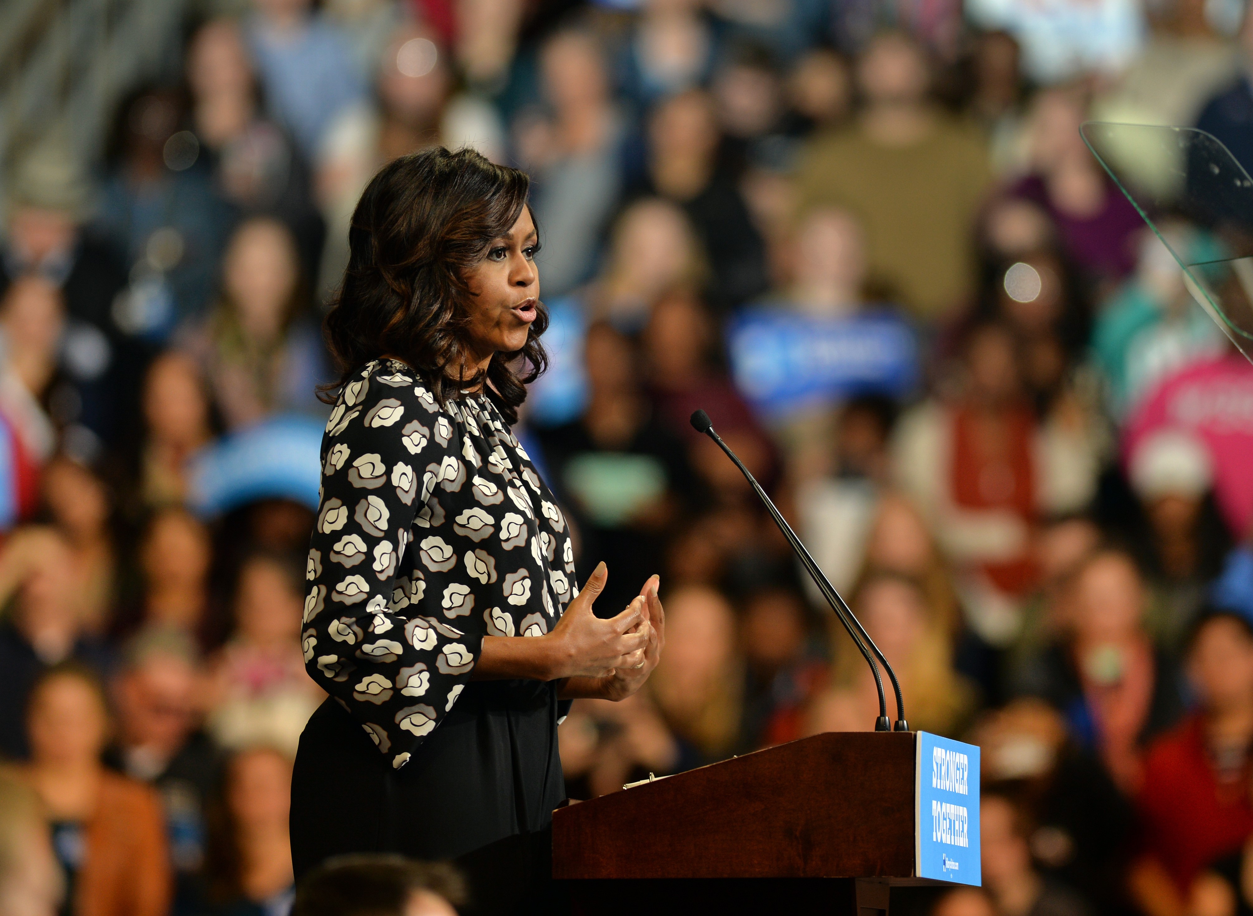 First Lady Michelle Obama speaks during a campaign rally for Democratic presidential nominee Hillary Clinton in Winston-Salem, N.C. on Oct. 27, 2016. (Peter Zay—Anadolu Agency/Getty Images)