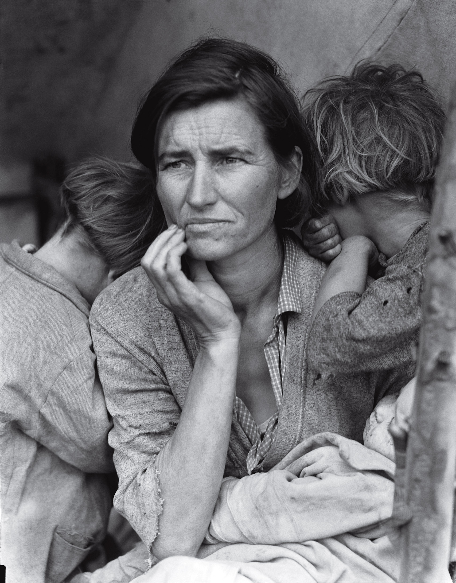 Florence Thompson with three of her children in a photograph known as "Migrant Mother." 1936.