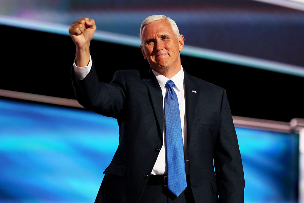 Mike Pence on the third day of the Republican National Convention on July 20, 2016 at the Quicken Loans Arena in Cleveland, Ohio.