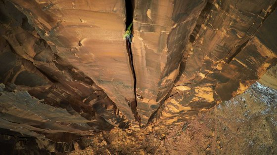 Rock climbing in Moab, Utah, United States.