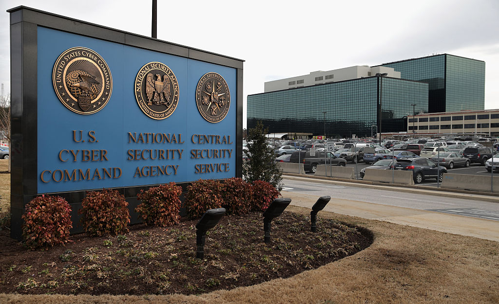 The seals of the U.S. Cyber Command, the National Security Agency and the Central Security Service greet employees and visitors at the campus the three organizations share on March 13, 2015 in Fort Meade, Maryland. (Chip Somodevilla&mdash;Getty Images)