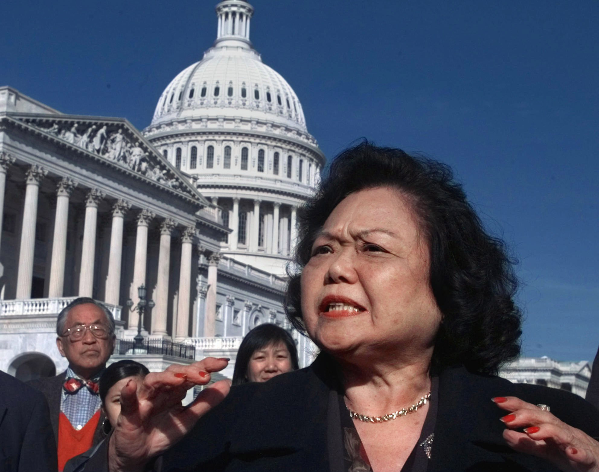 Patsy Mink, D-Hawaii, meets reporters on Capitol Hill Wednesday Nov. 5, 1997