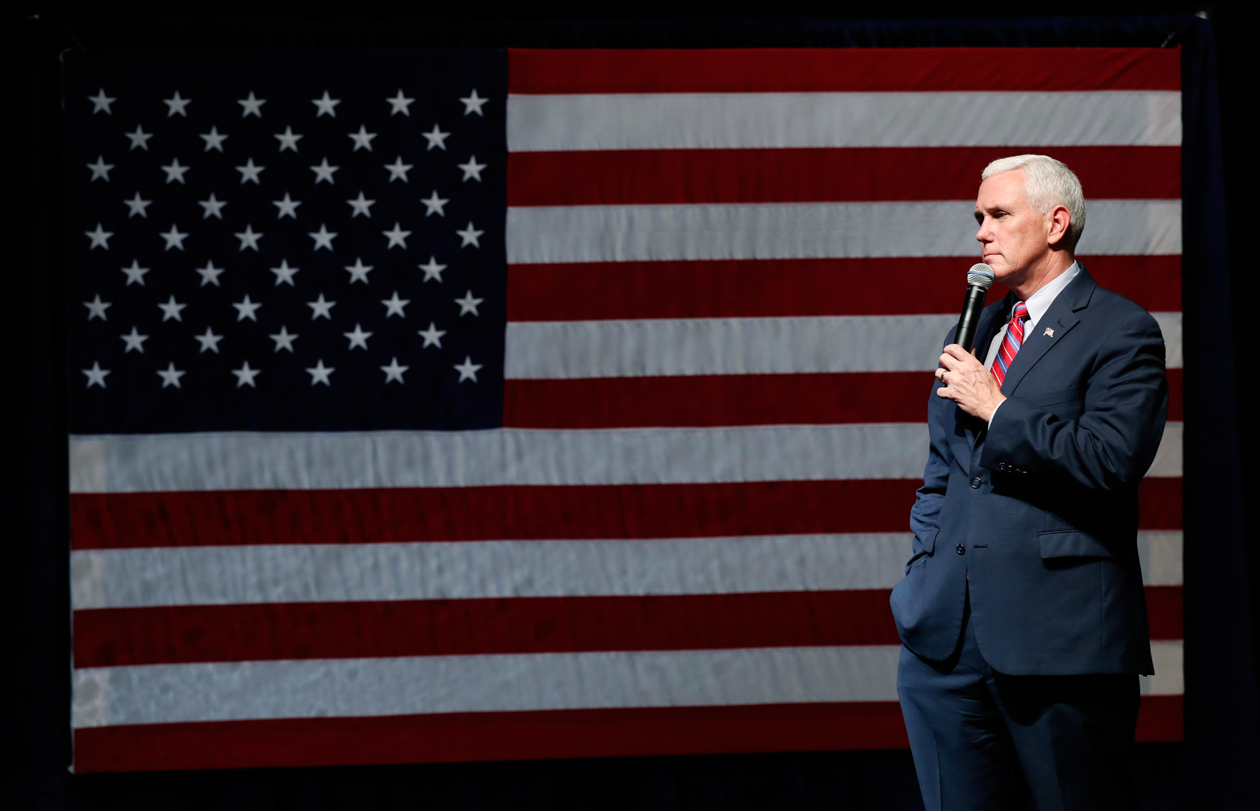 Republican vice presidential candidate Indiana Gov. Mike Pence speaks during a campaign rally in Newton, Iowa, on Oct. 11, 2016. (Charlie Neibergall—AP)