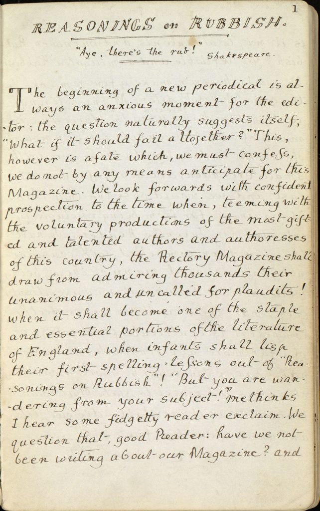 Charles Lutwidge Dodgson, 1832-1898, "The Rectory Magazine," 1850, manuscript. (Charles Lutwidge Dodgson Collection, Harry Ransom Center.)