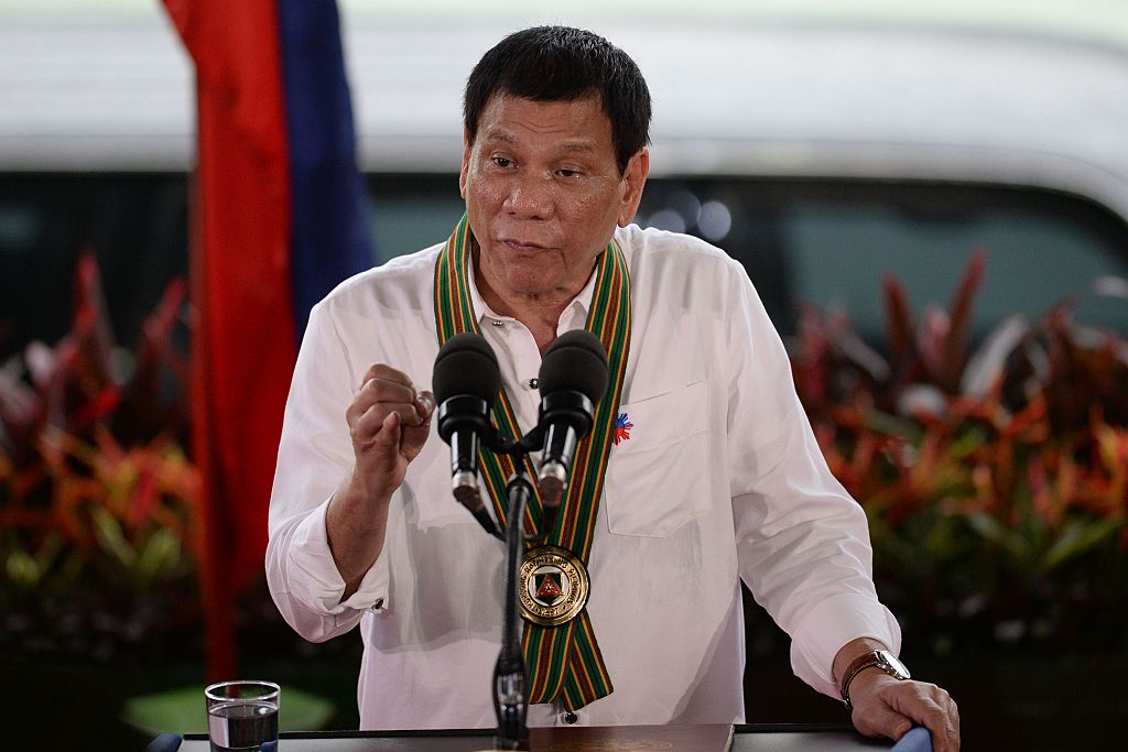 Philippine President Rodrigo Duterte gestures as he delivers a speech in Manila on Oct. 4, 2016.