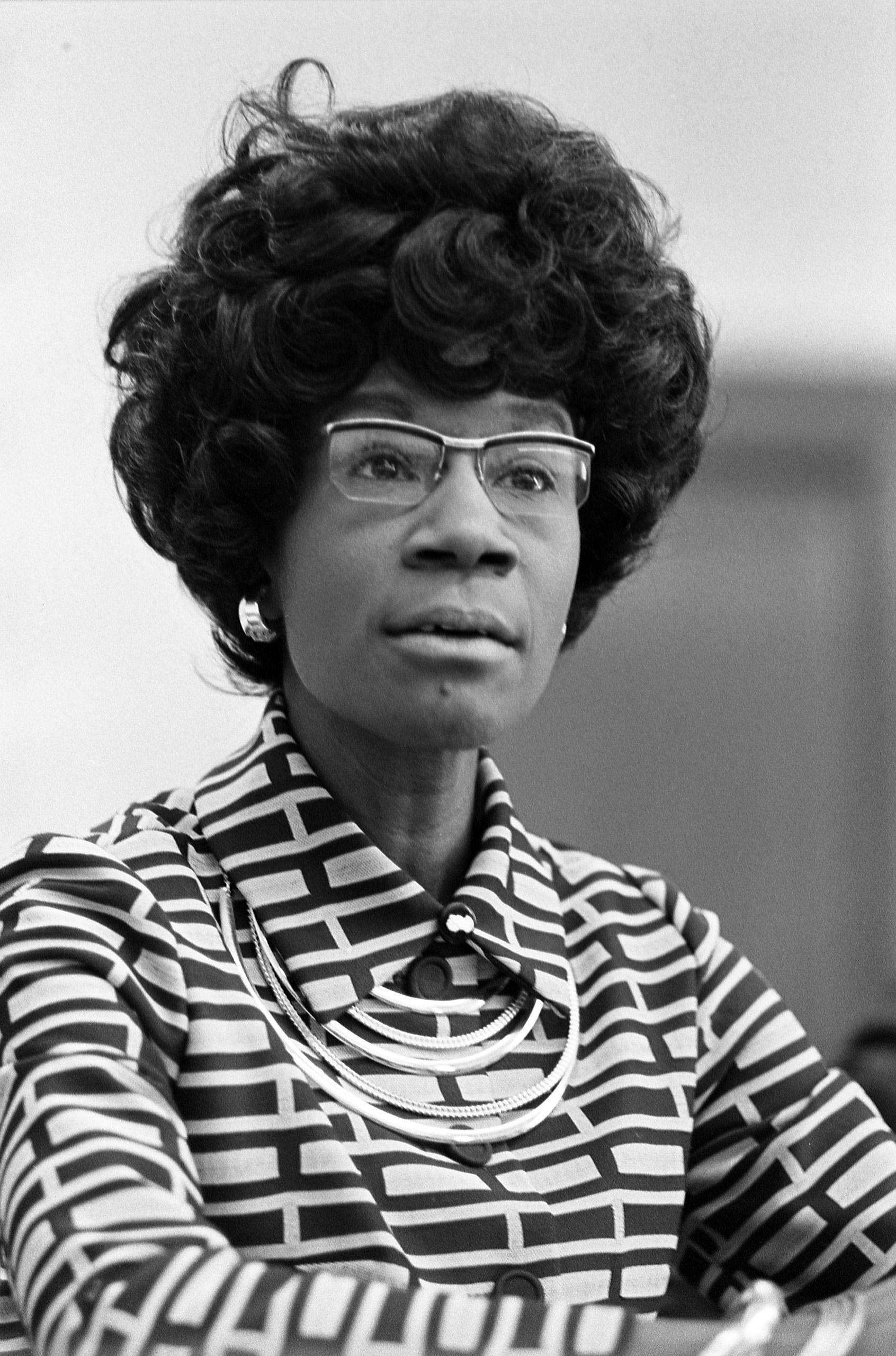 Congresswoman Shirley Chisholm announcing her candidacy for presidential nomination, January 1972.