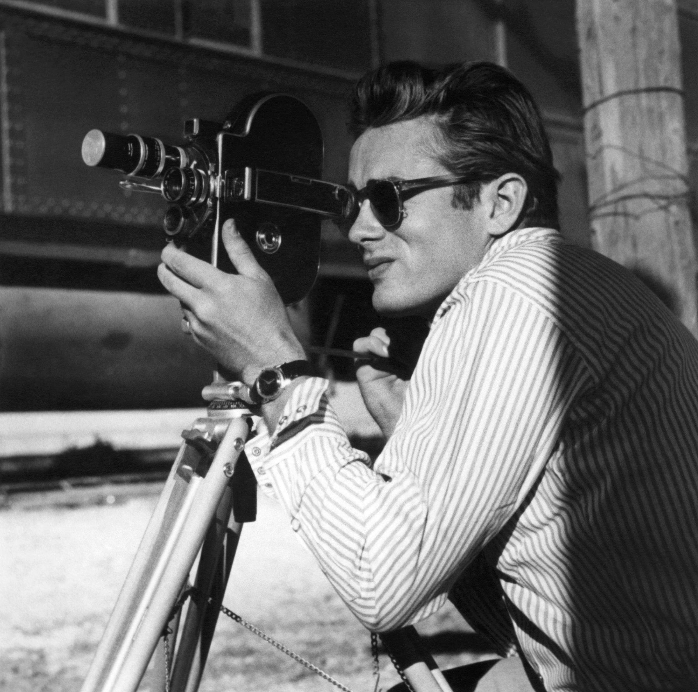 James Dean on the set of Giant, 1955.