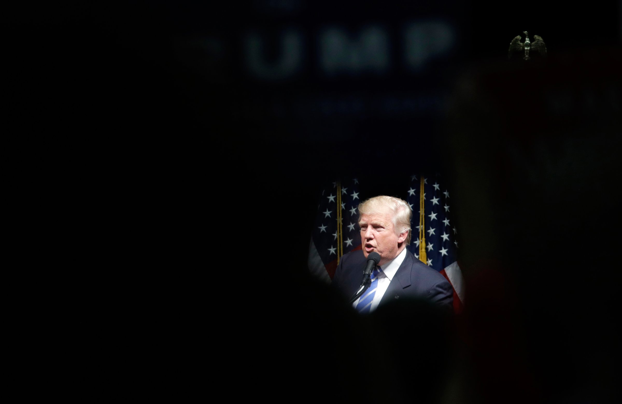 Republican presidential candidate Donald Trump speaks at a rally, Wednesday, Sept. 28, 2016, in Council Bluffs, Iowa. (AP Photo/John Locher)