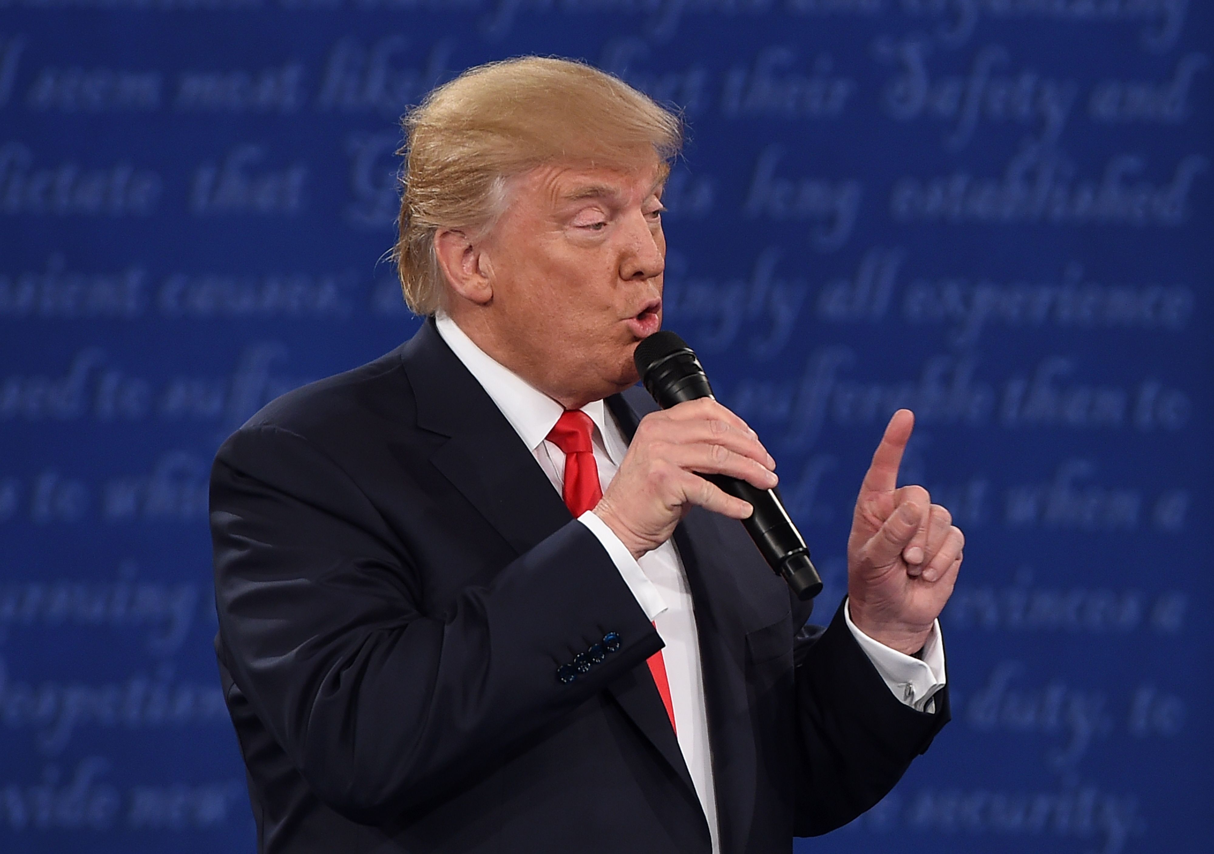 Republican presidential candidate Donald Trump speaks during the second presidential debate at Washington University in St. Louis, on Oct. 9, 2016.