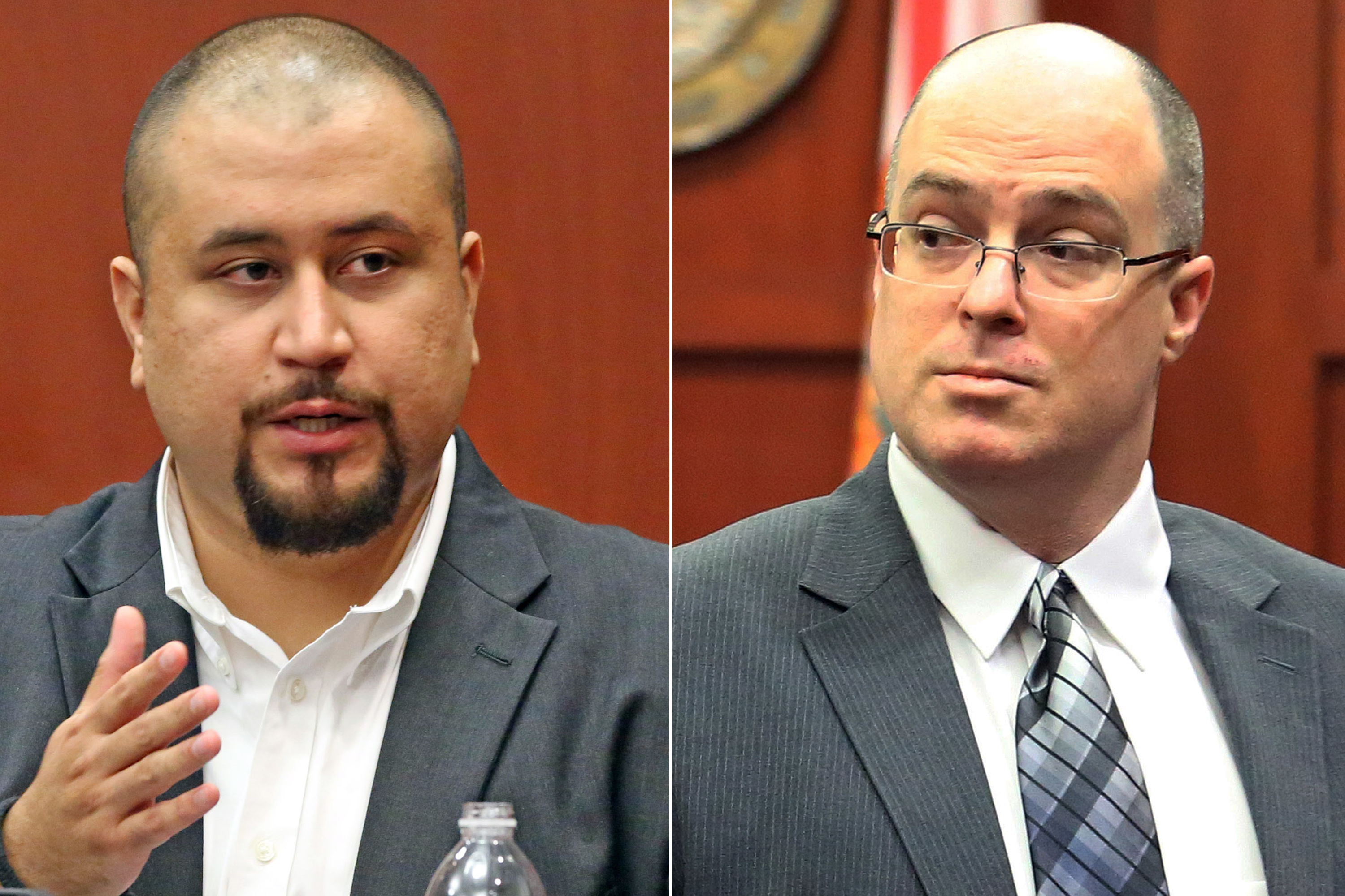 George Zimmerman (l) and Matthew Apperson (r) during a trial at Seminole County courtroom in Sanford, Fla., on Sept. 16, 2016. Apperson is accused of trying to kill George Zimmerman by shooting into his truck during a road rage dispute on Lake Mary Boulevard last year. (Red Huber—Orlando Sentinel/AP)