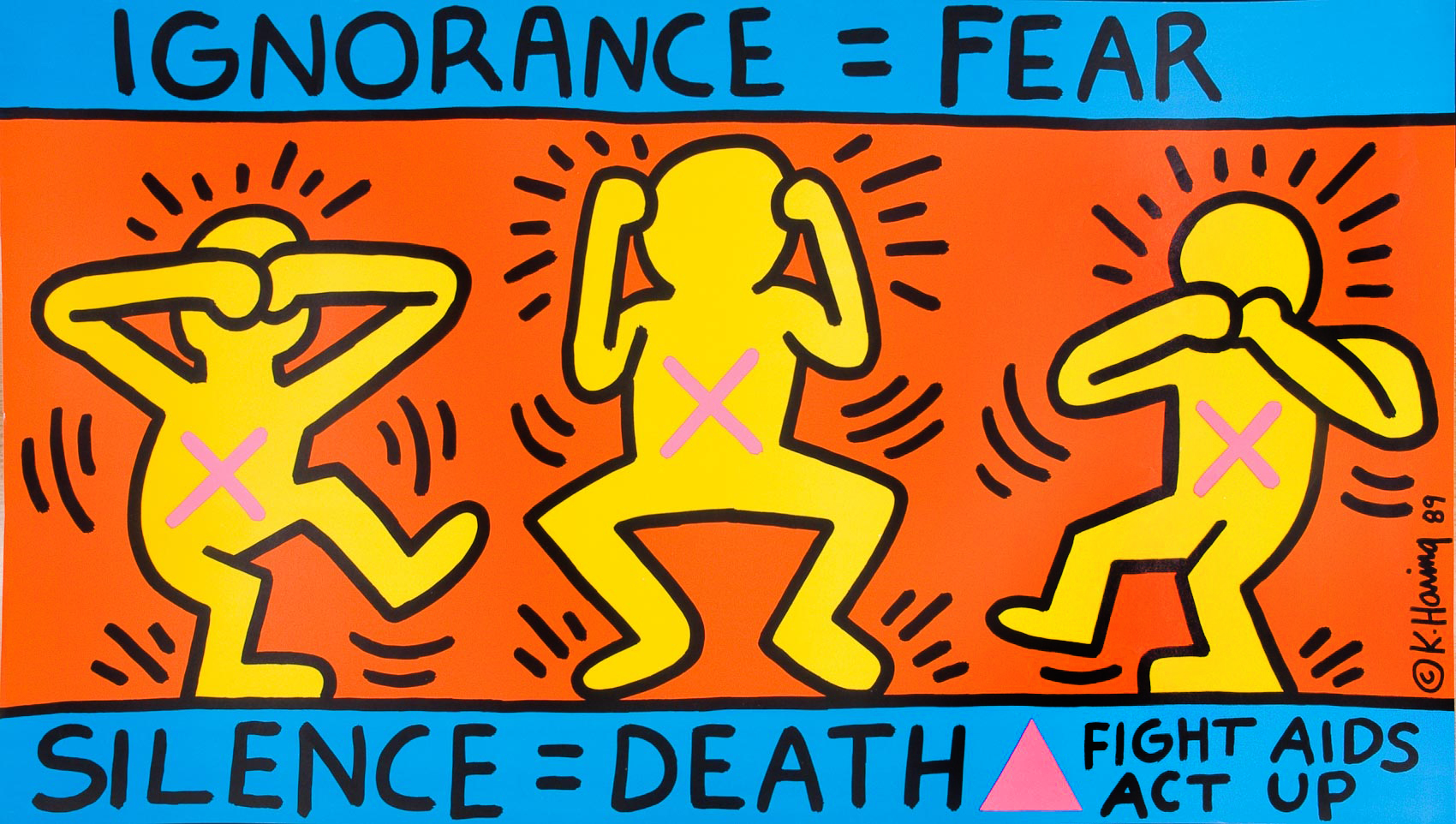 A 1989 poster made for the group ACT UP by the artist Keith Haring.