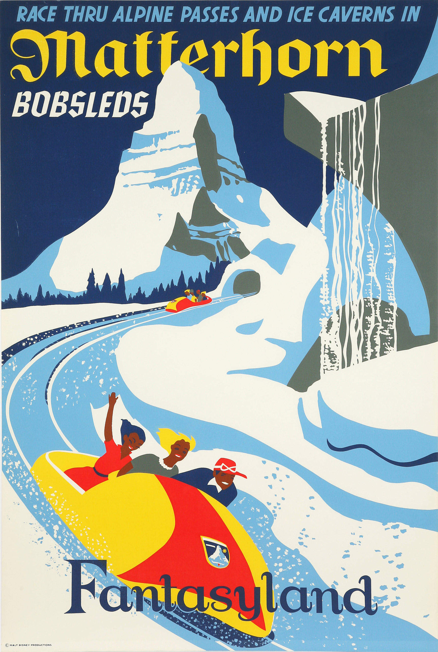 Original Disneyland "Matterhorn Bobsleds" Attraction Poster. Disneyland, 1959.