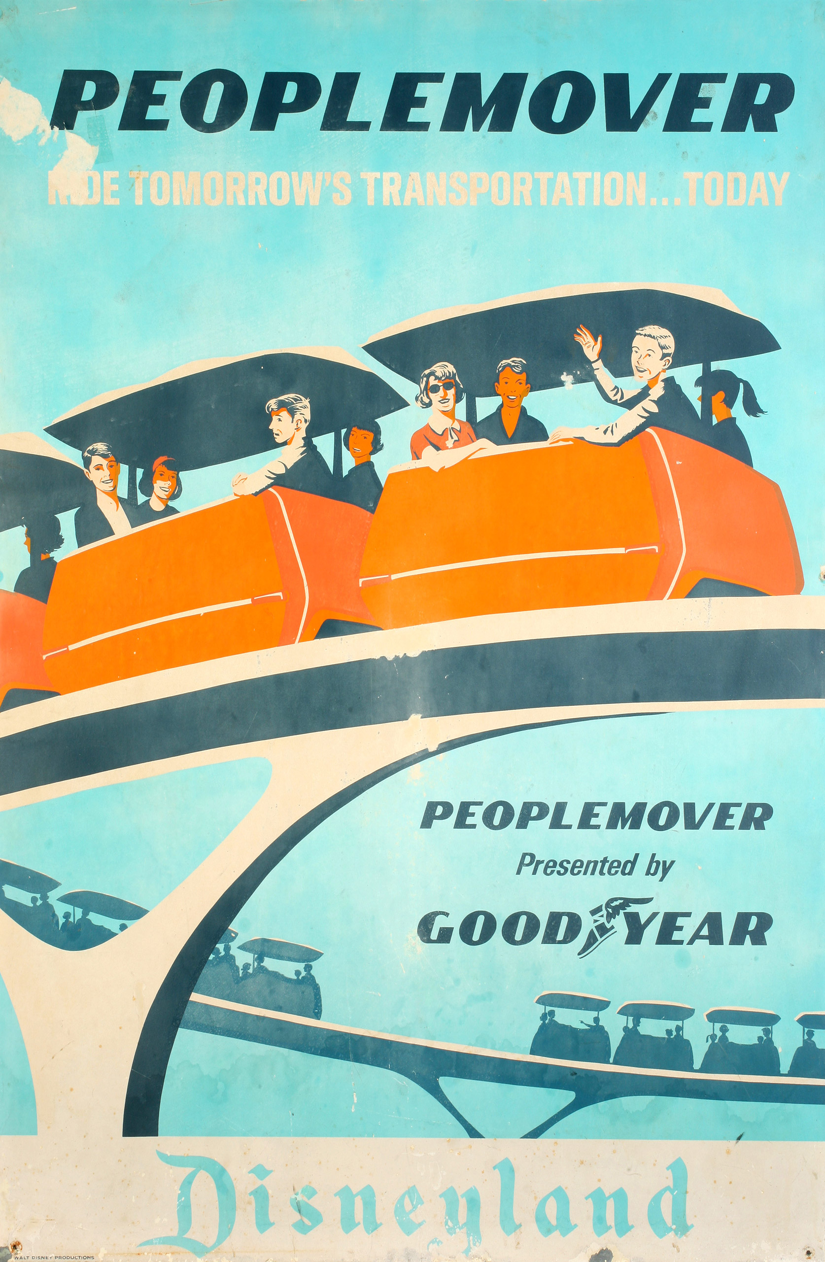 Original Disneyland Displayed Sheet Metal "PeopleMover" Attraction Poster. Disneyland, 1960s.
