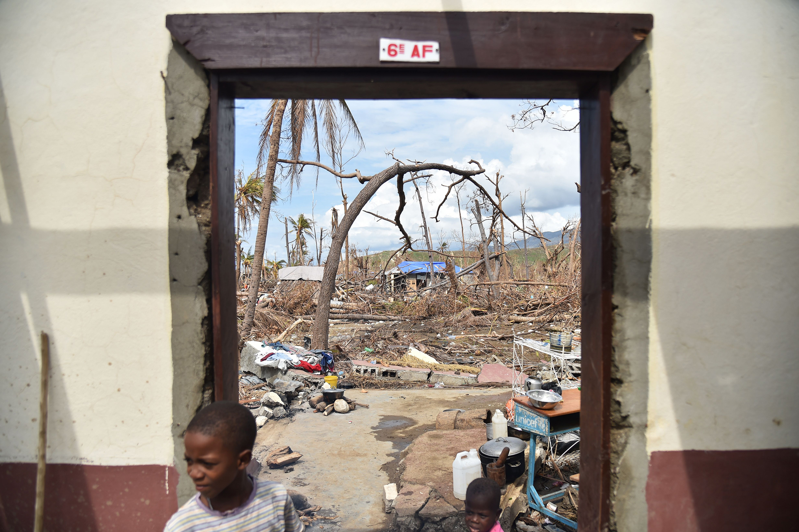 View from the National school of Labeyi, that was destroyed by Hurricane Matthew, in the commune of Chadonyer, in Les Cayes, in the southwest of Haiti, on Oct. 16, 2016.