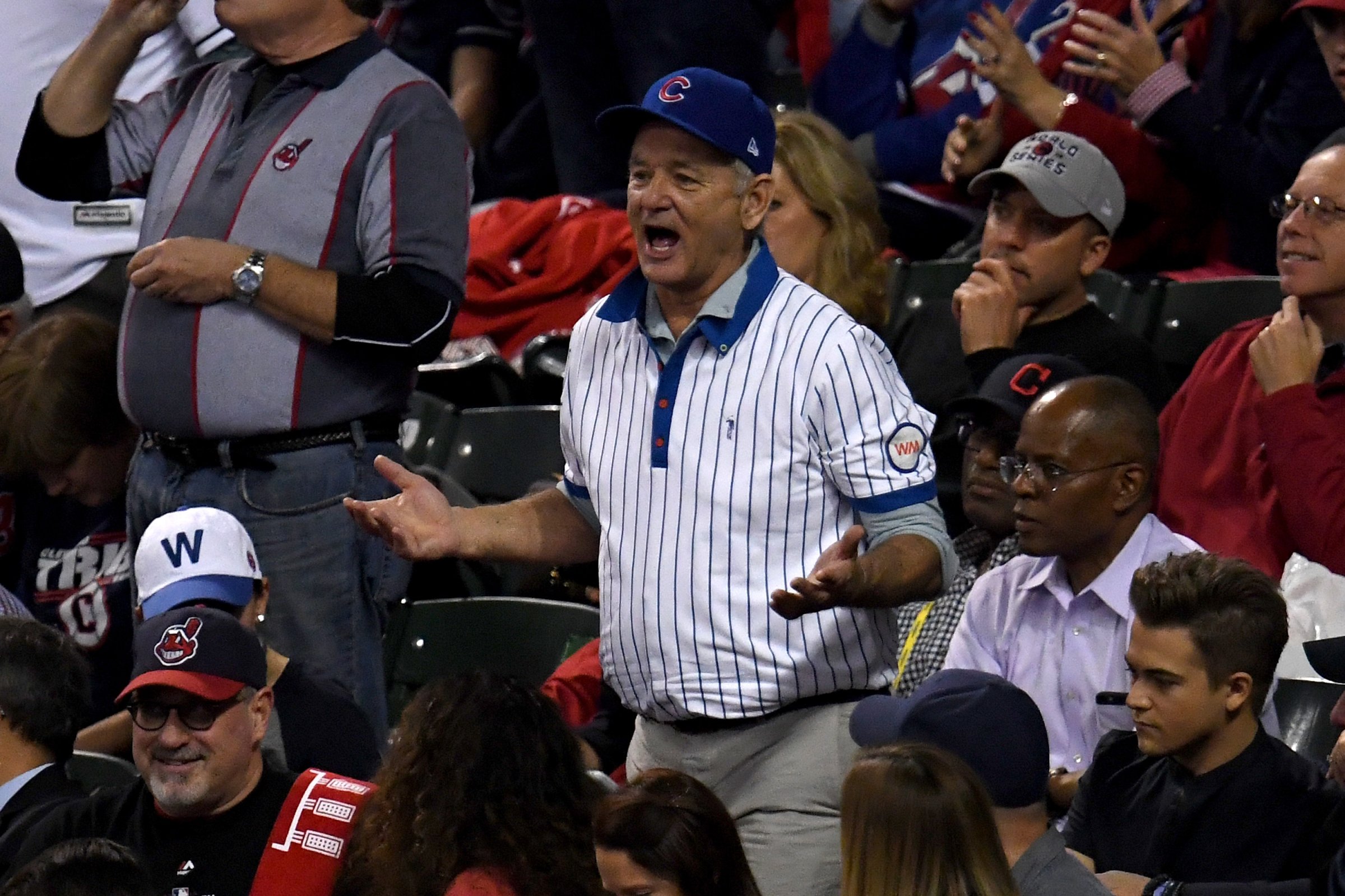 Actor Bill Murray attends Game Six of the 2016 World Series between the Chicago Cubs and the Cleveland Indians at Progressive Field on November 1, 2016 in Cleveland, Ohio.