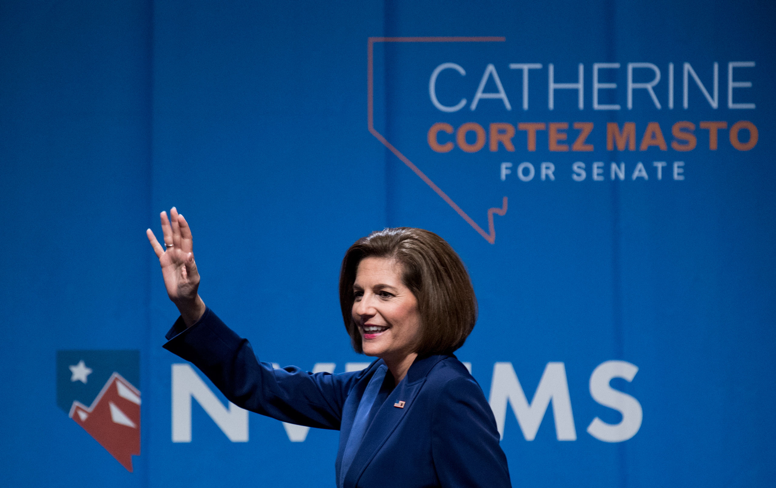 Catherine Cortez Masto, Democratic candidate for U.S. Senate from Nevada, delivers her victory speech at the Nevada Democrats' election night watch party at the Aria Hotel &amp; Resort in Las Vegas  on Nov. 8, 2016. (Bill Clark—AP)