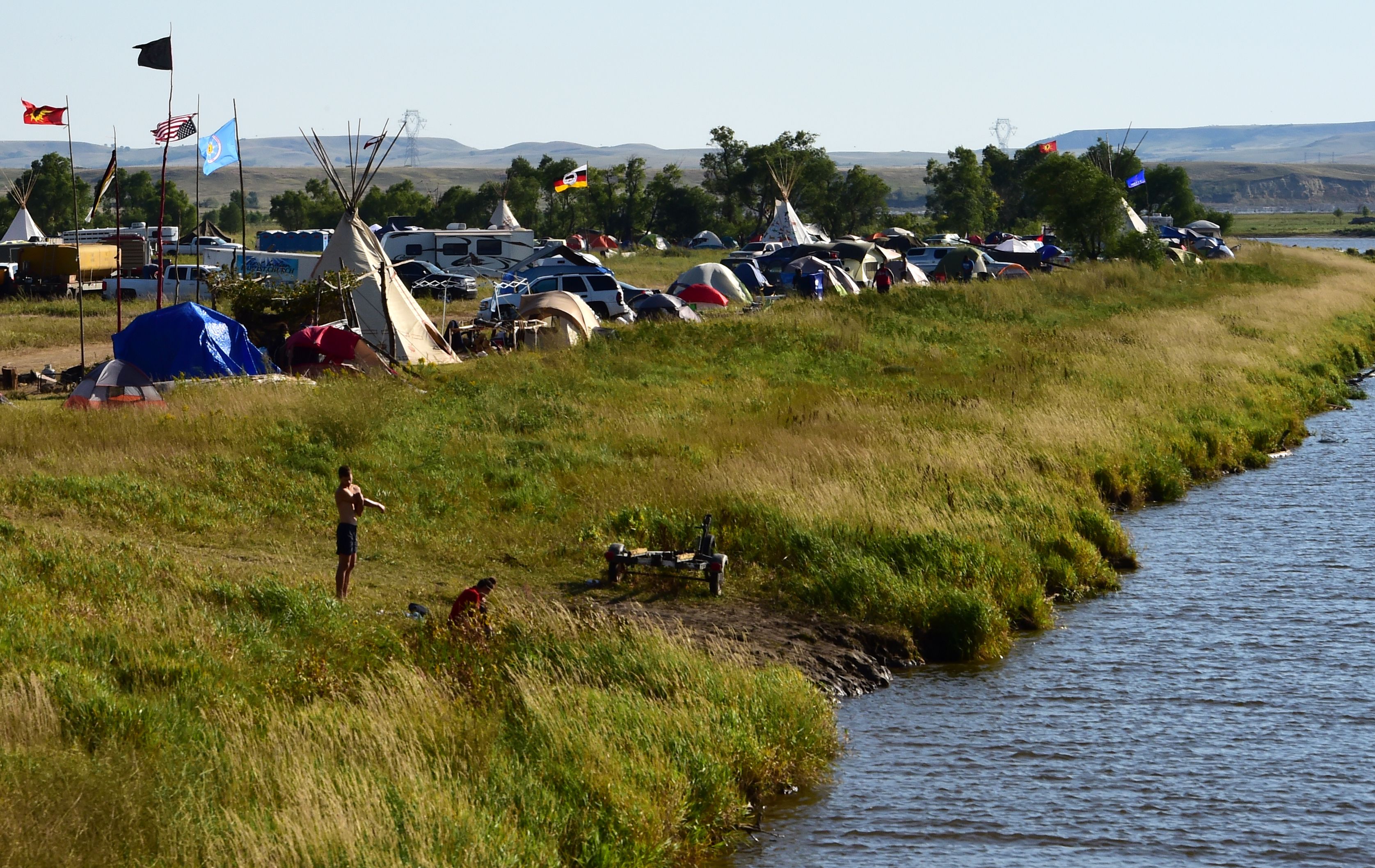 A view of a protest encampment near Cannon Ball, North Dakota where members of some 200 Native American tribes from across the U.S. and Canada have gathered to lend their support to the Standing Rock Sioux Tribe's opposition to the Dakota Access Pipeline on Sept. 3, 2016. (Robyn Beck—AFP/Getty Images)