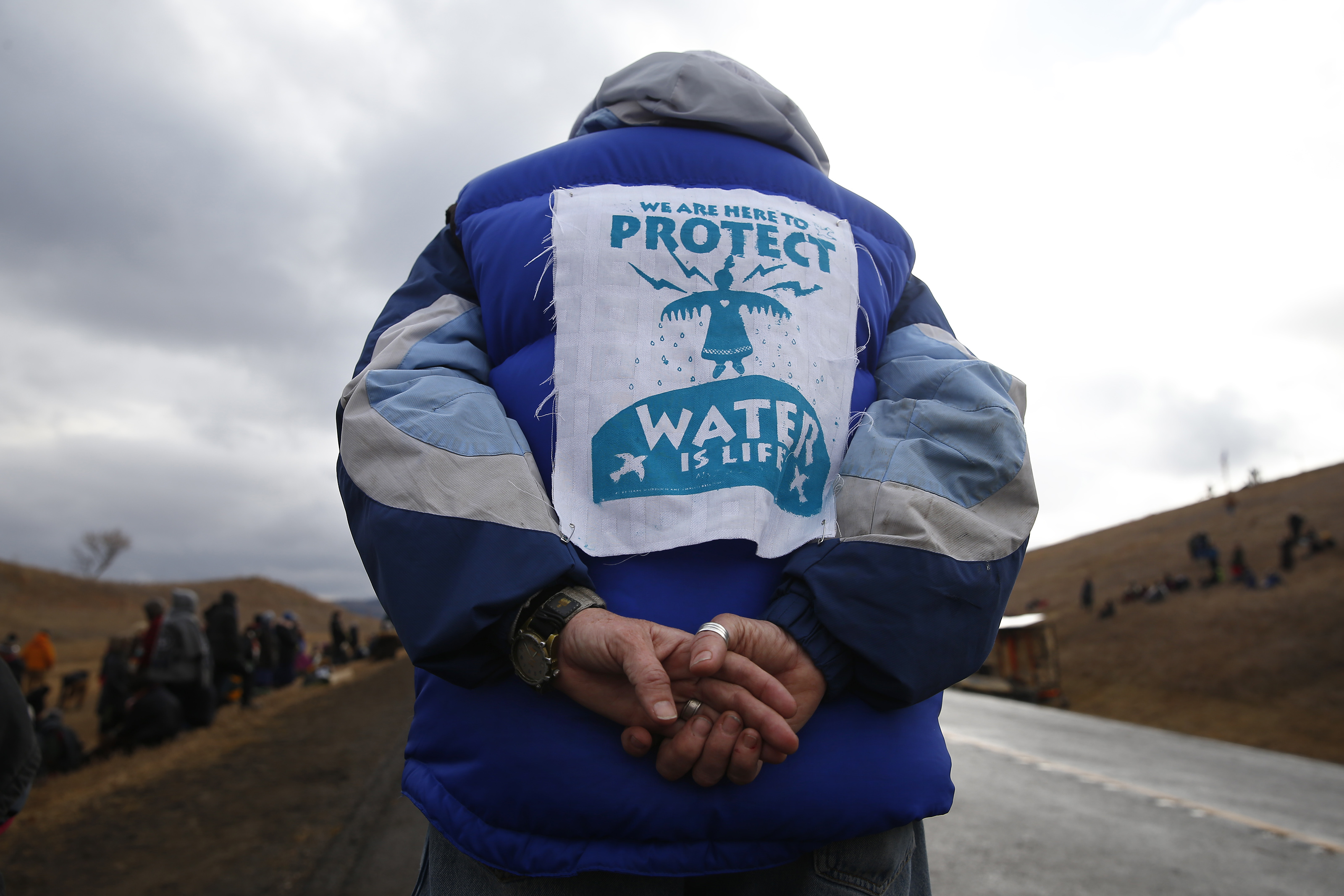 Protesters protest along Highway 1806 at Standing Rock on Nov. 24, 2016, during an ongoing dispute over the building of the Dakota Access Pipeline. (Jessica Rinaldi/Boston Globe—Boston Globe)