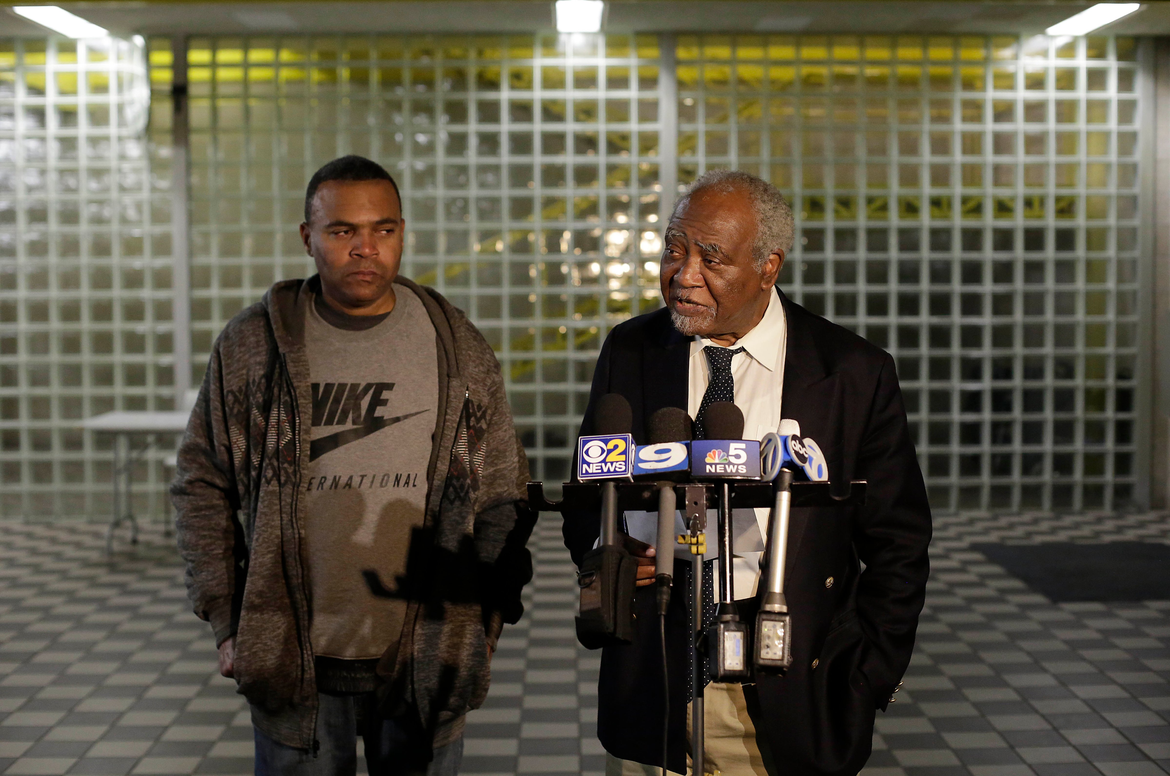 U.S. Rep. Danny Davis (R) speaks to the media on Nov. 19, 2016, about his 15-year-old grandson, Jovan Wilson, who was shot and killed during a home invasion in Chicago. (Joshua Lott—AFP/Getty Images)