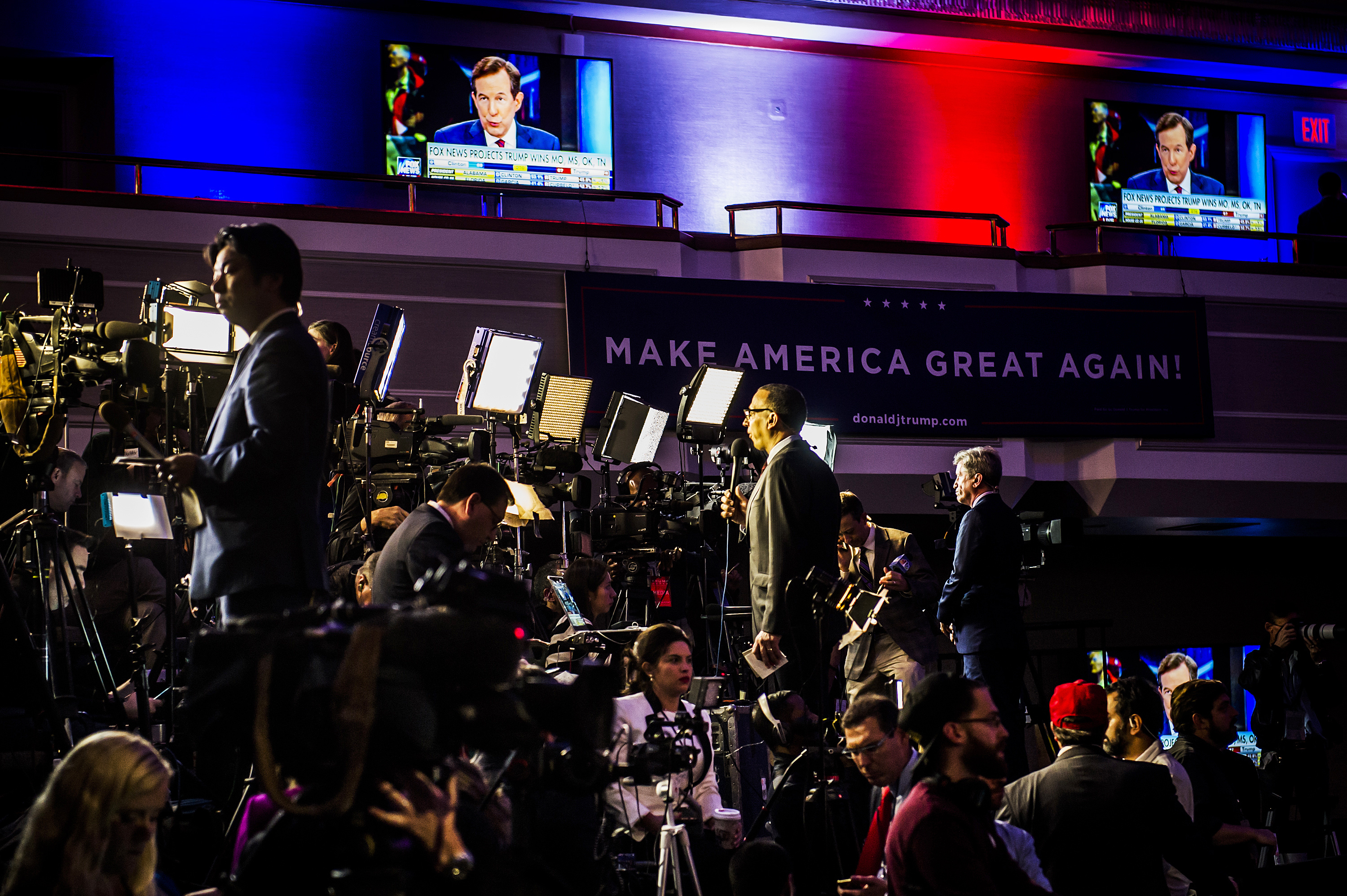 at an election night party for Republican presidential candidate Donald Trump, Tuesday, Nov. 8, 2016 in New York's Manhattan borough. Trump faces Democratic nominee Hillary Clinton in the contest for president of the United States.