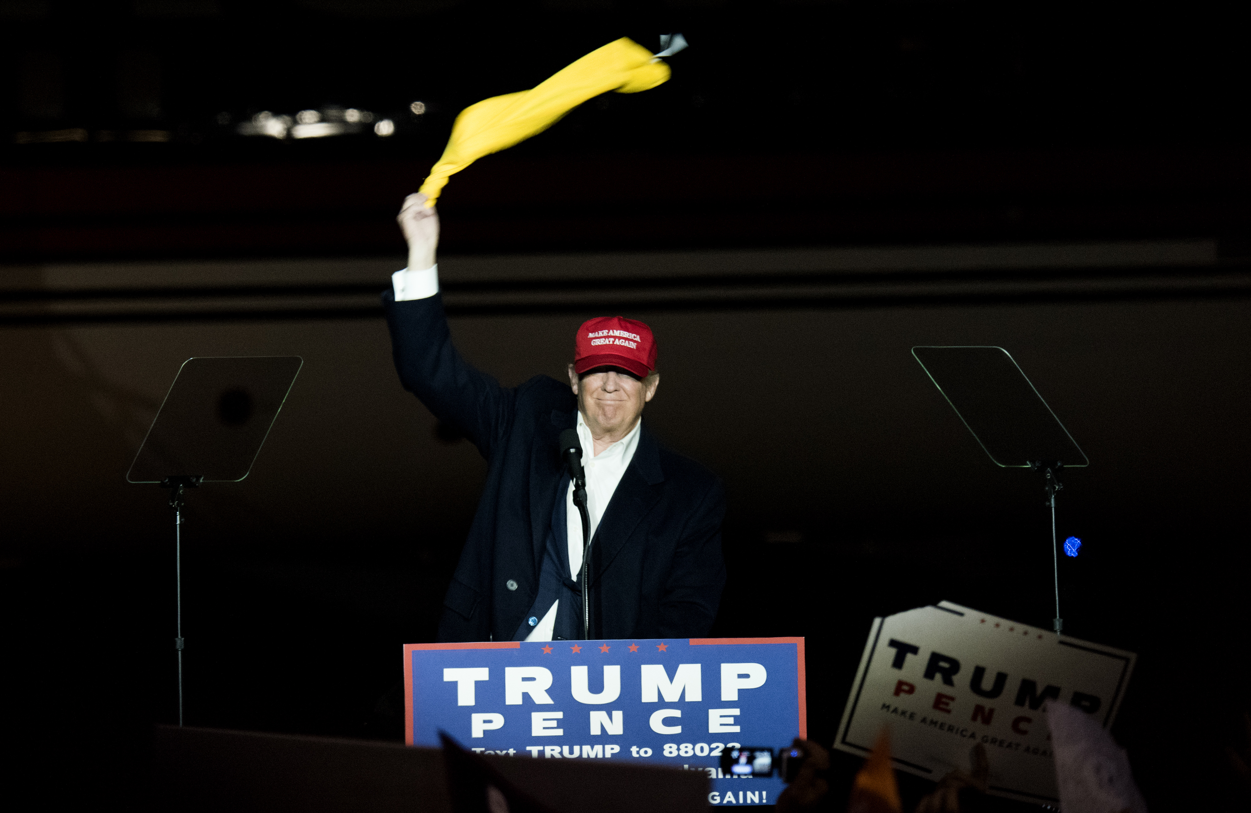 Donald Trump, 2016 Republican presidential nominee, gestures as he speaks during a campaign rally in Moon Township, Penn., on Nov. 6, 2016. (Bloomberg via Getty Images)