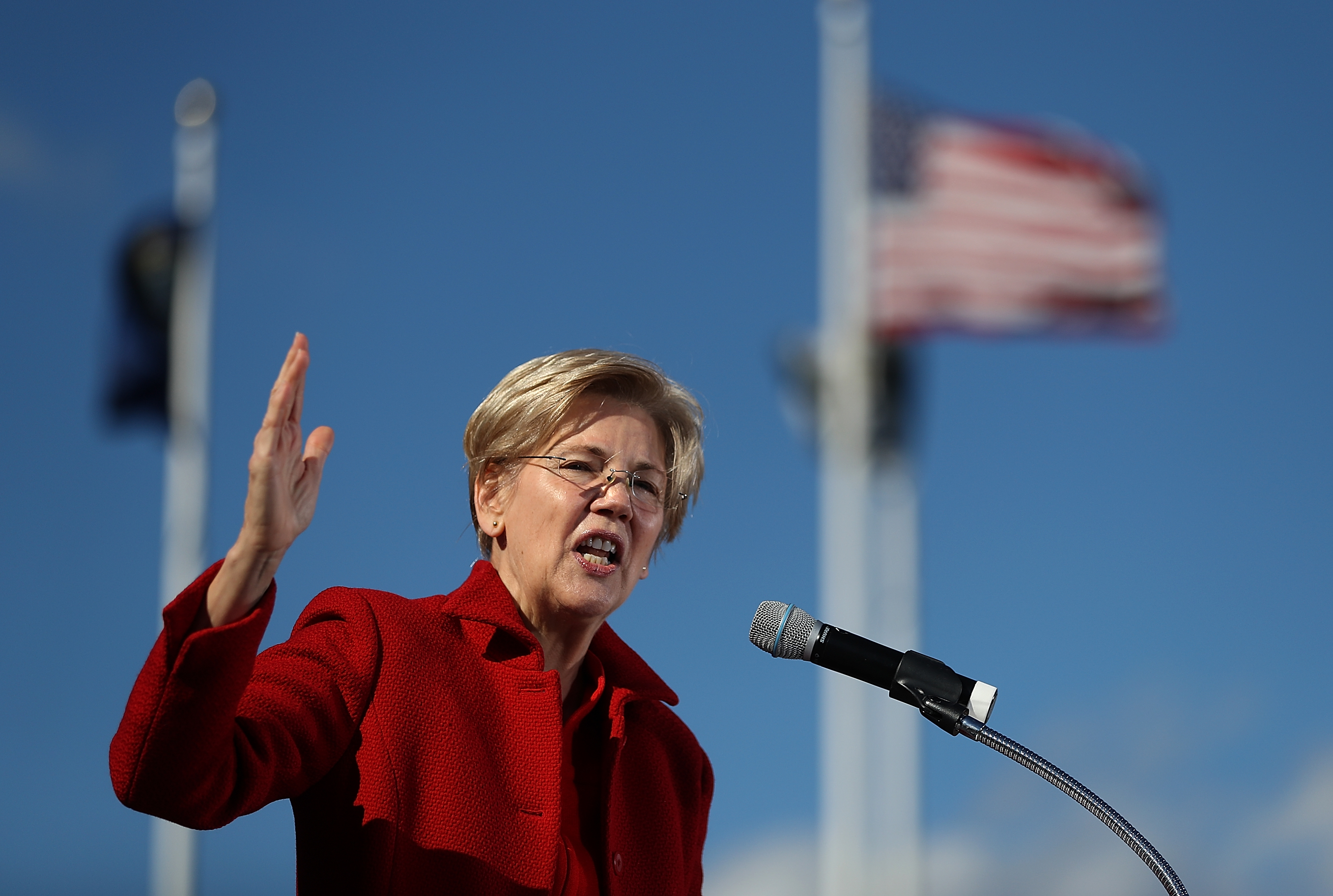 Sen. Elizabeth Warren speaks during a campaign rally with democratic presidential nominee former Secretary of State Hillary Clinton at St Saint Anselm College on Oct. 24, 2016 in Manchester, New Hampshire. (Justin Sullivan—Getty Images)