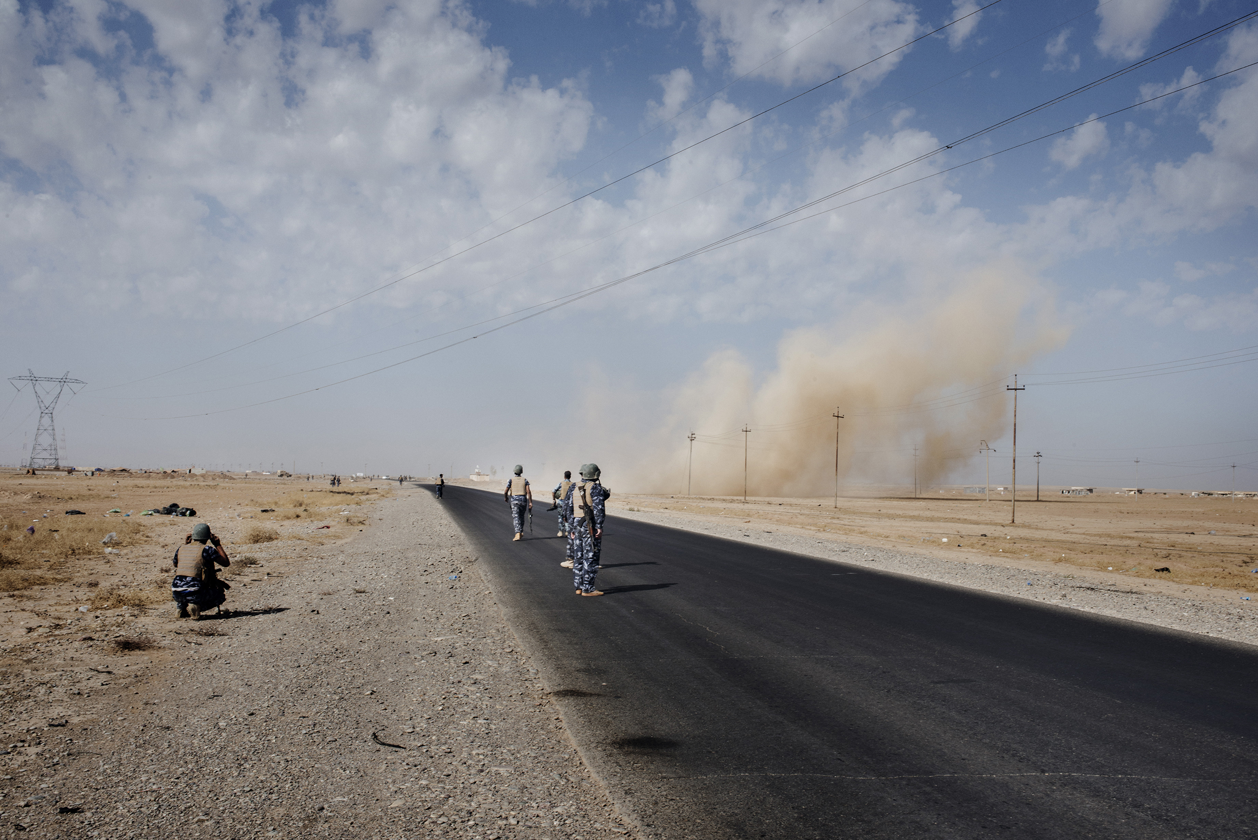 An IED is blown up near the Iraqi military base in Qayyarah, northern Iraq.