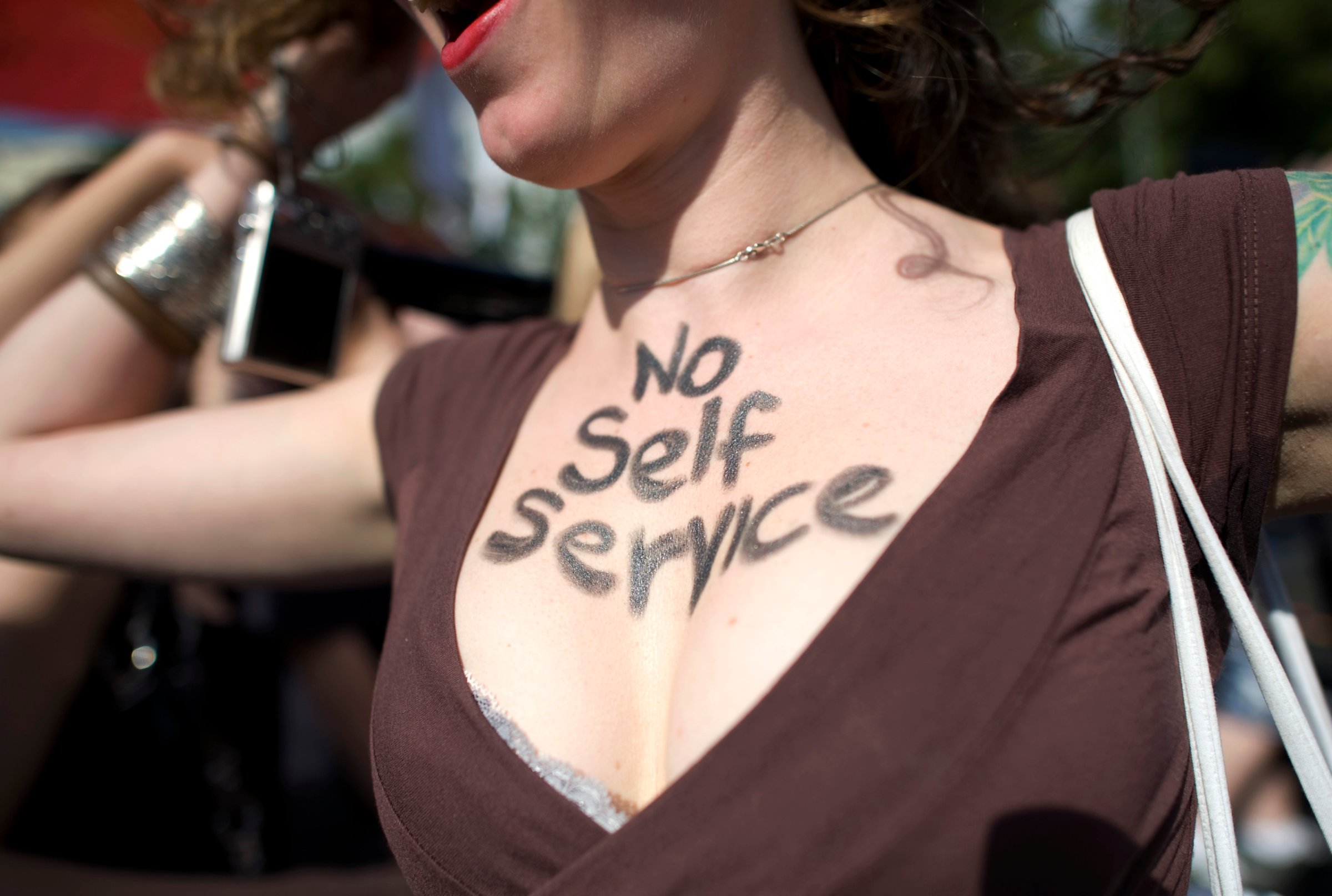 A women walks in a protest against sexual violence in Berlin, Germany on Aug. 8, 2011.