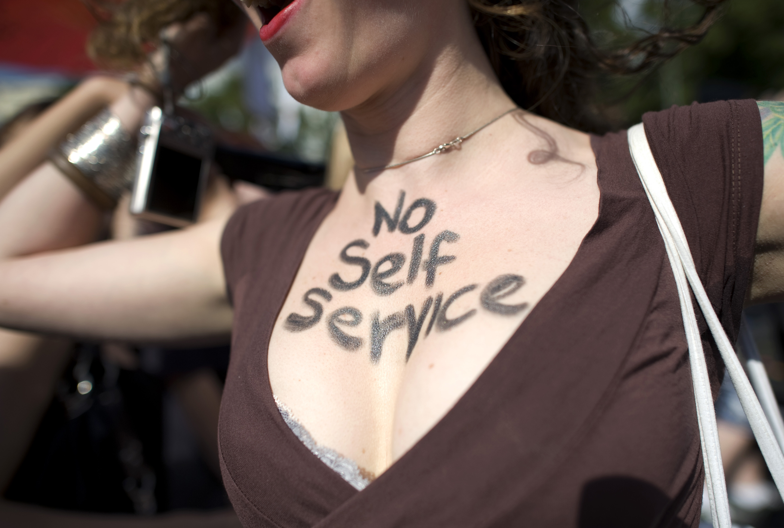 A women walks in a protest against sexual violence in Berlin, Germany on Aug. 8, 2011. (Ullstein Bild—Getty Images)