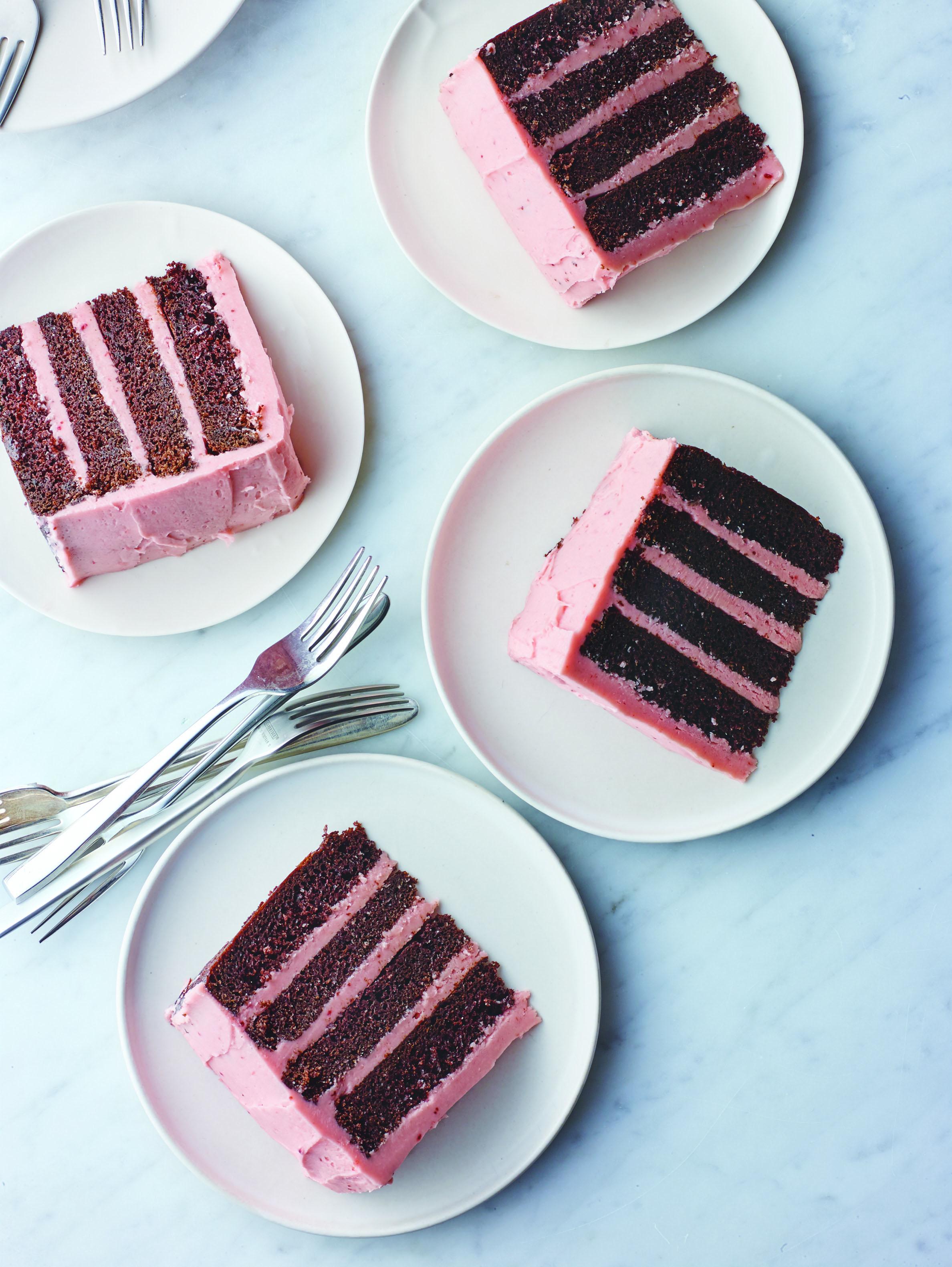 Chocolate Layer Cake with Strawberry Vanilla Frosting Beauty + Justin Chapple + A160328 Food &amp; Wine + Mad Genius Tips Book 2016