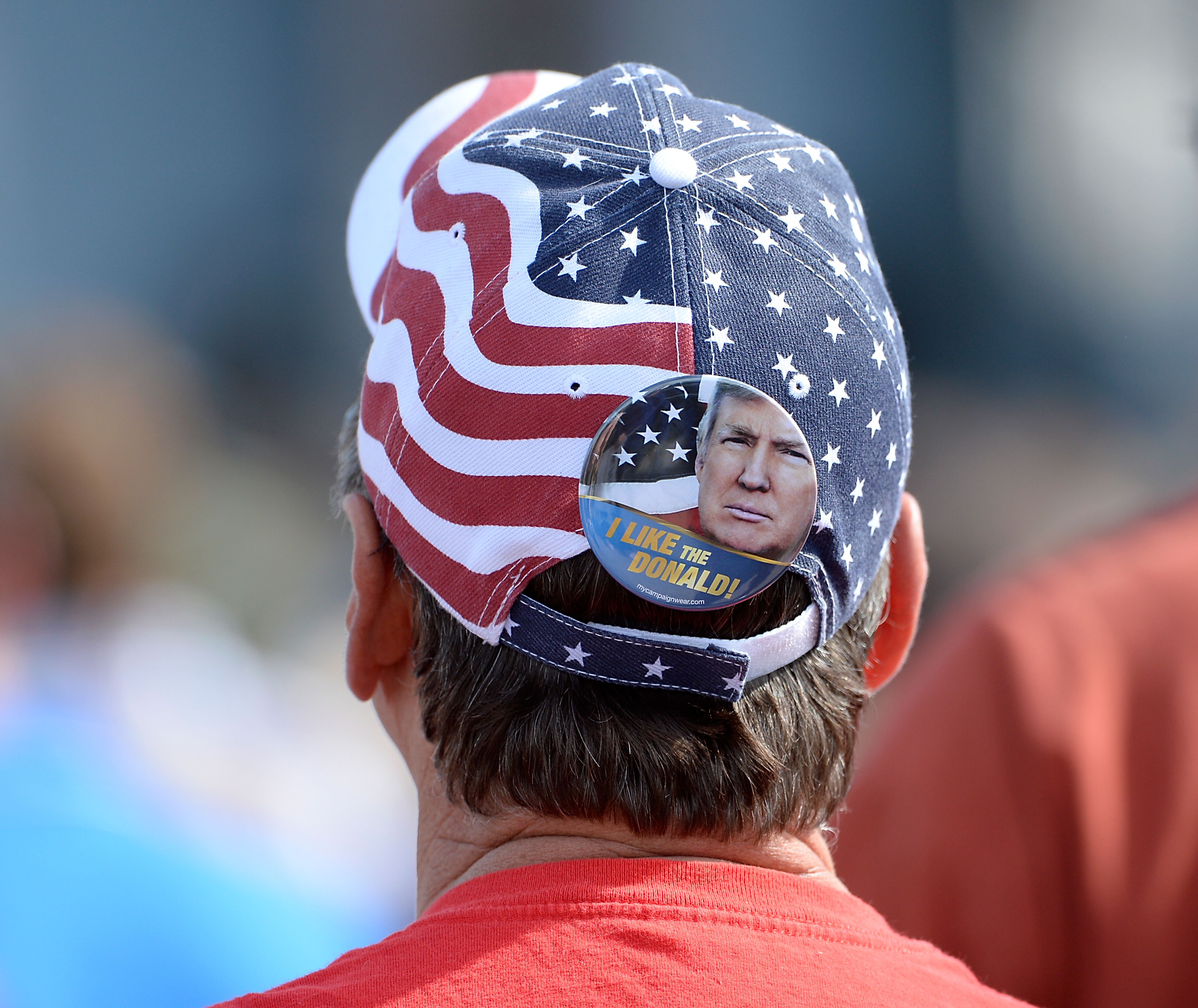A supporter for Republican presidential candidate Donald Trump wears regalia at a rally on October 31, 2015 in Norfolk, Virginia. (Sara D. Davis & Getty Images)