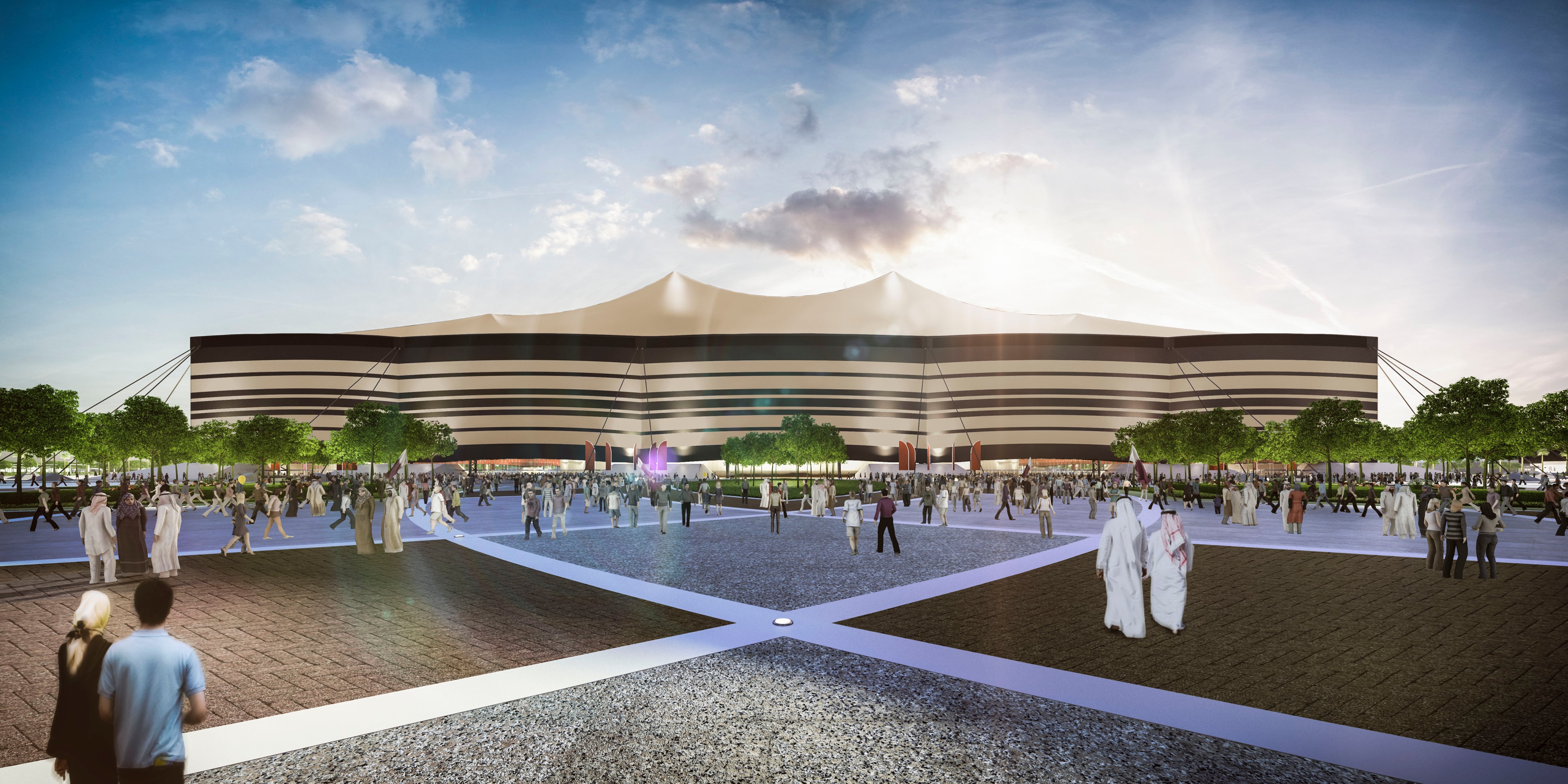 In this handout image supplied by Qatar 2022, is an artist's impression of the Al Bayt Stadium, Al Khor City, a host venue for the 2022 FIFA World Cup Qatar. (Supreme Committee for Delivery &amp; Legacy/Getty Images)