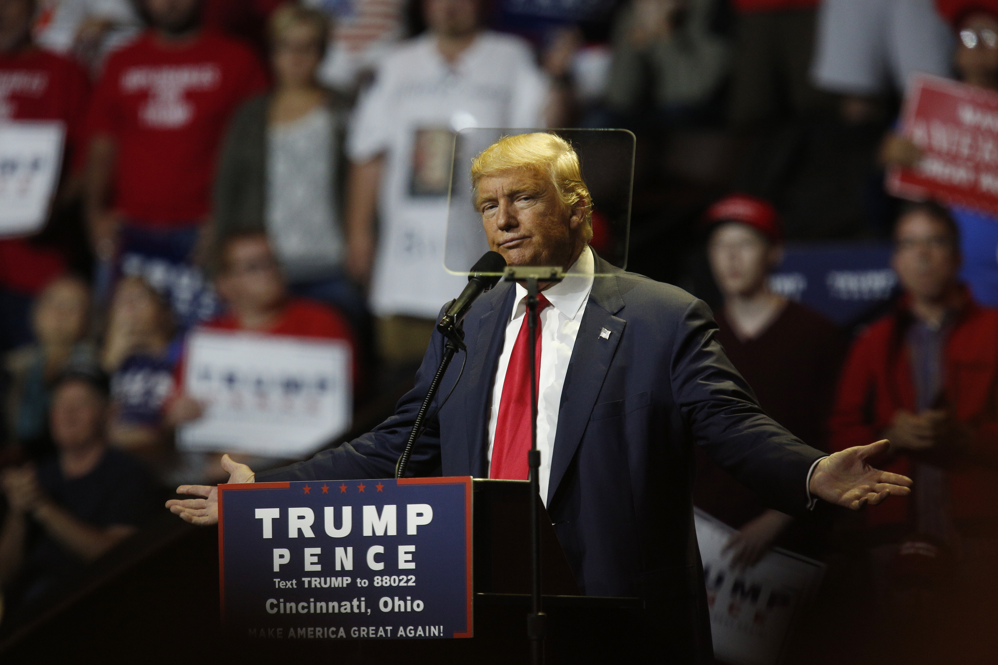 Donald Trump speaks during a campaign event in Cincinnati, Ohio, on Oct. 13, 2016.