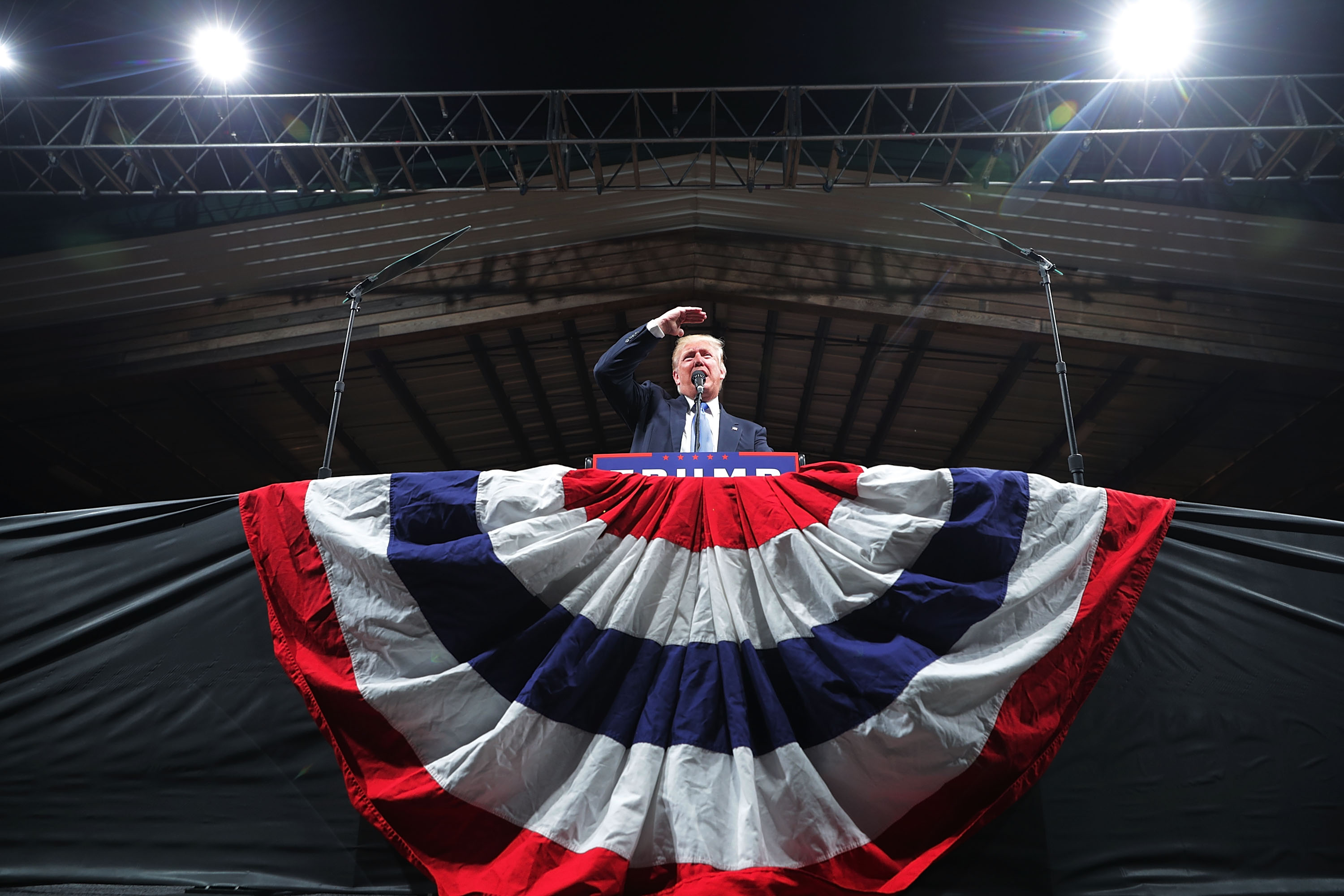 Republican presidential nominee Donald Trump addresses a campaign rally at The Farm on November 3, 2016 in Selma, North Carolina. (Chip Somodevilla—Getty Images)